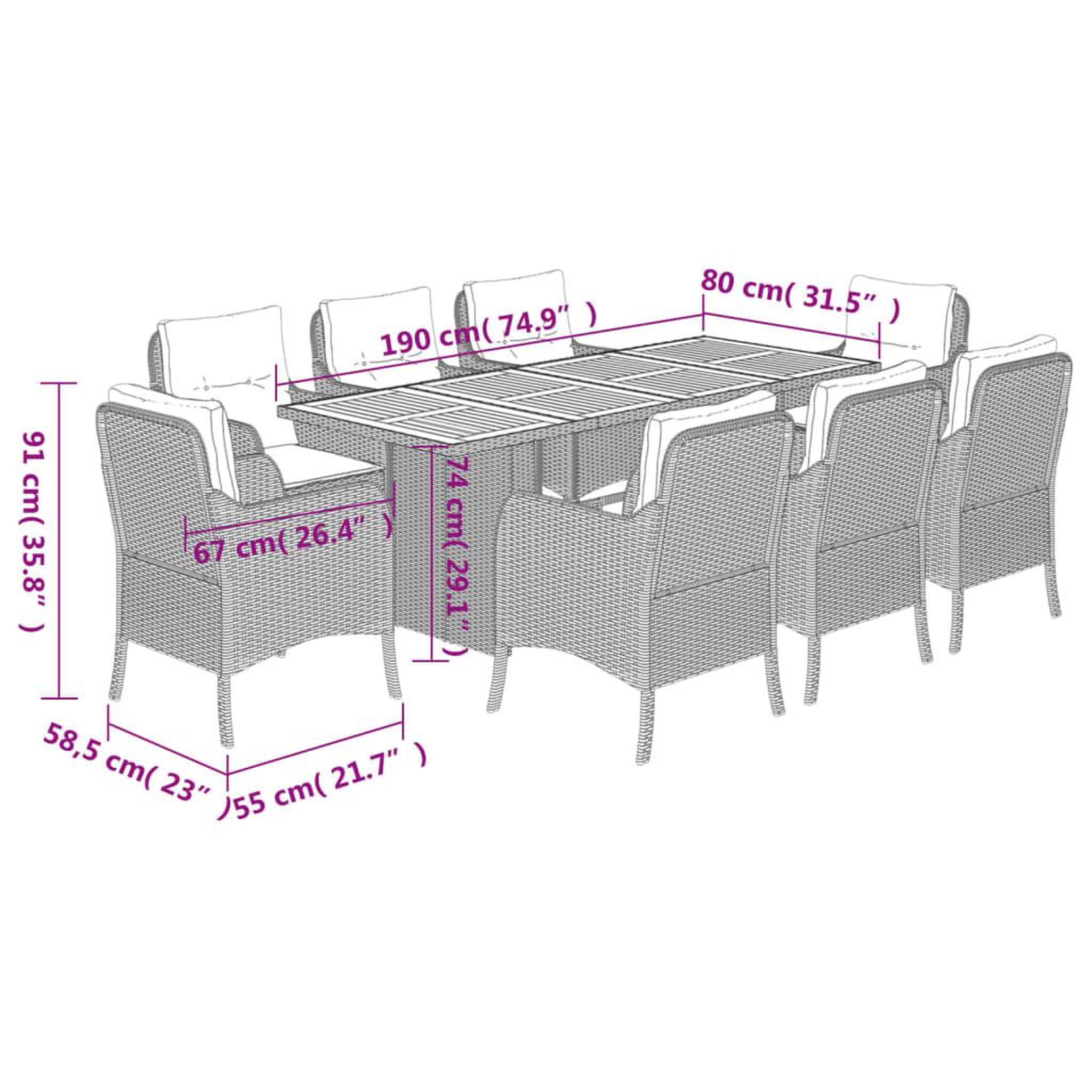 Voir la diapositive 6 : VIDAXL Ensemble a manger de jardin et coussins 9 pcs beige Poly rotin