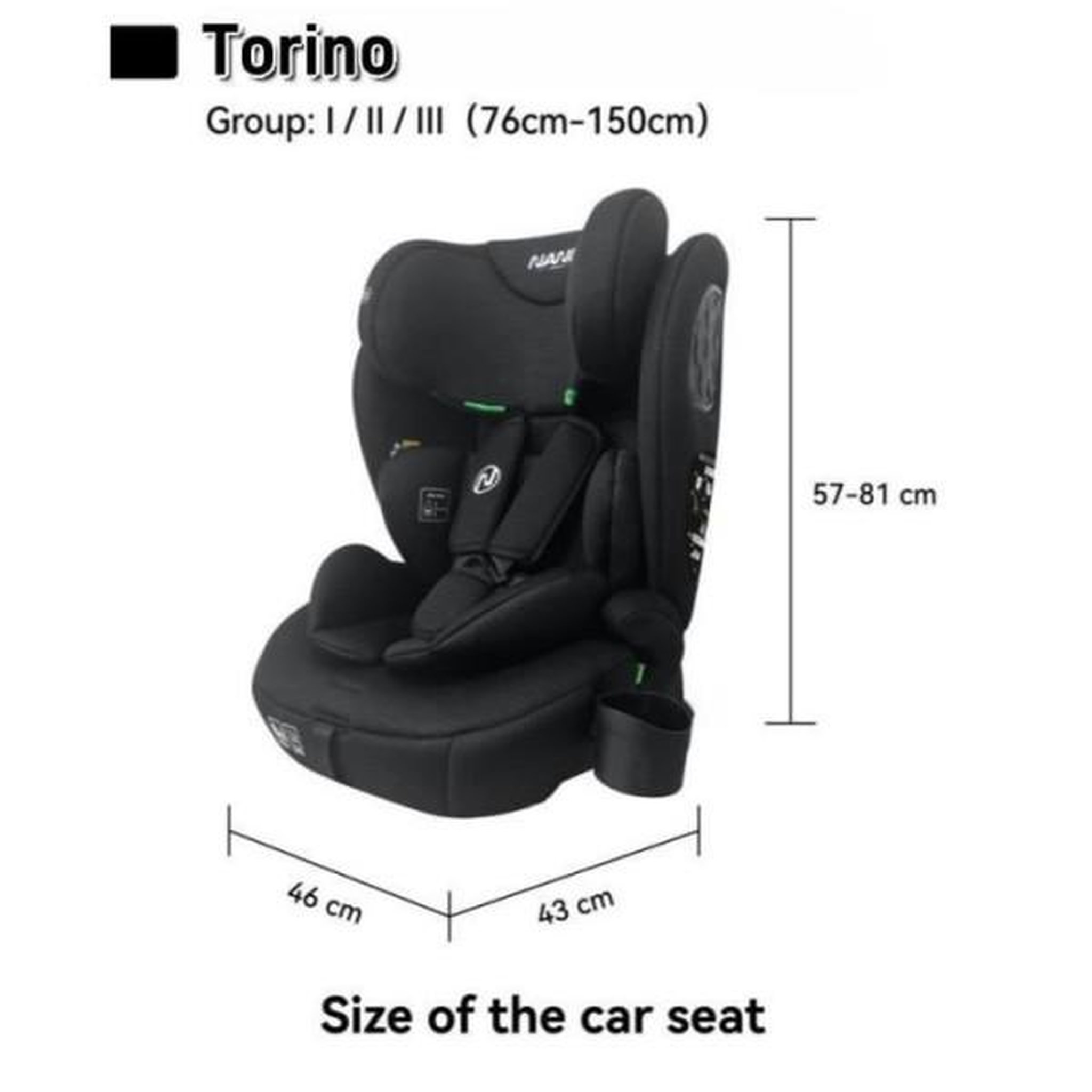 Voir la diapositive 6 : NANIA Siege Auto  ceinturé - NANIA - TORINO - Groupe 1/2/3 - I-size - Avec réducteur - Noir