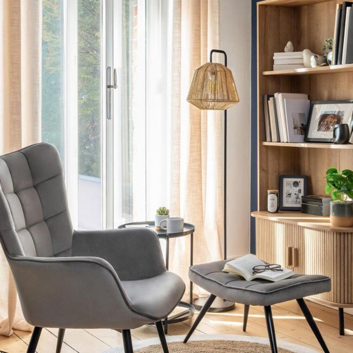 ATMOSPHERA Lampadaire Design  Jily  150cm Beige & Noir