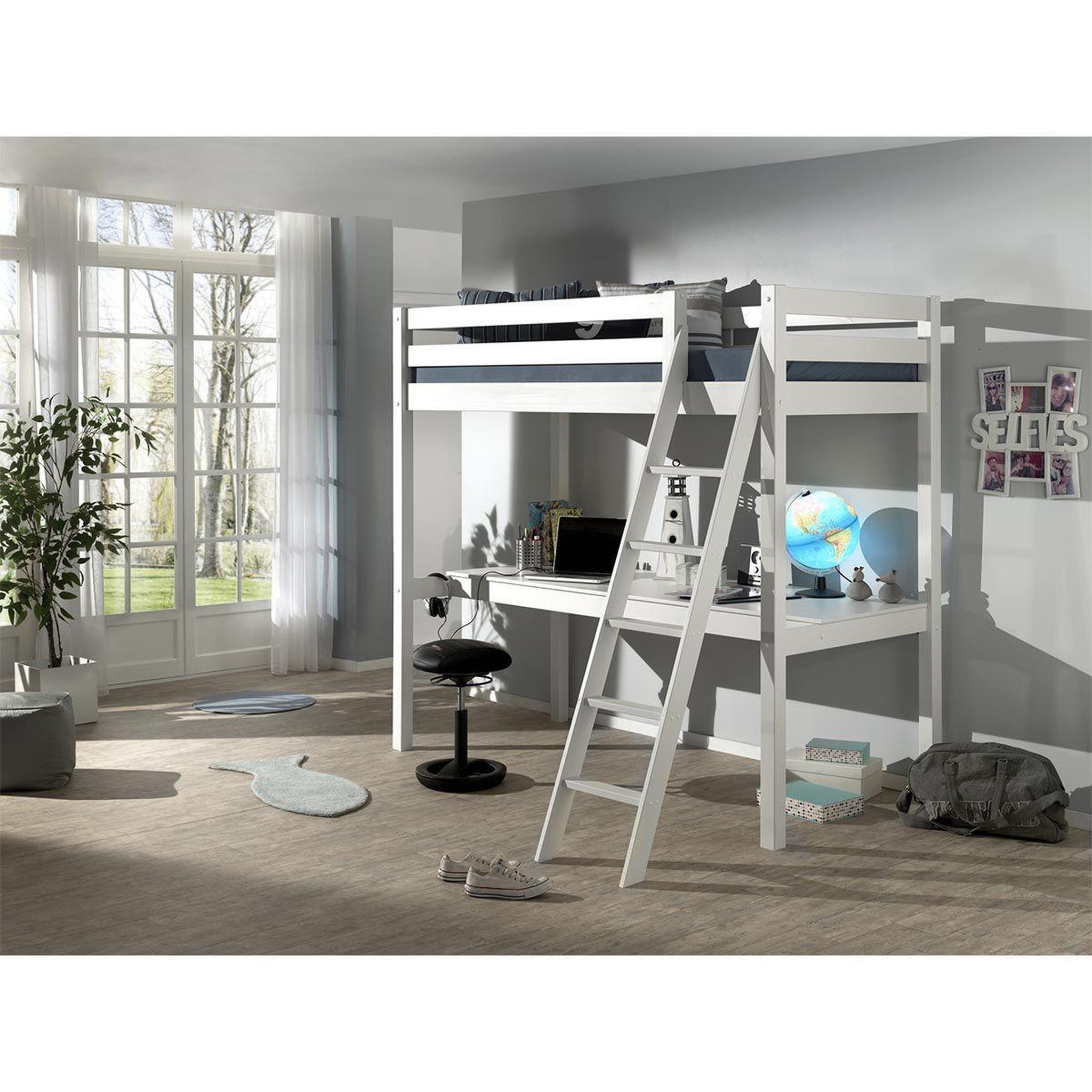 Voir la diapositive 3 : Paris Prix Lit mezzanine & plan de travail  pino  90x200cm blanc