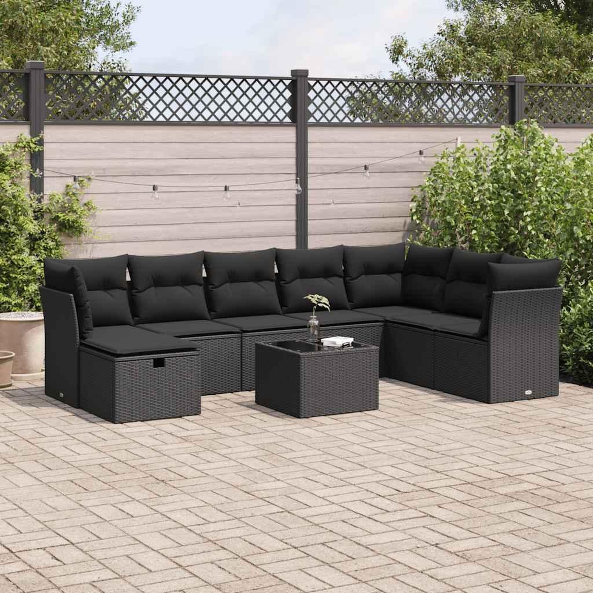 VIDAXL Salon de jardin 9 pcs avec coussins noir resine tressee