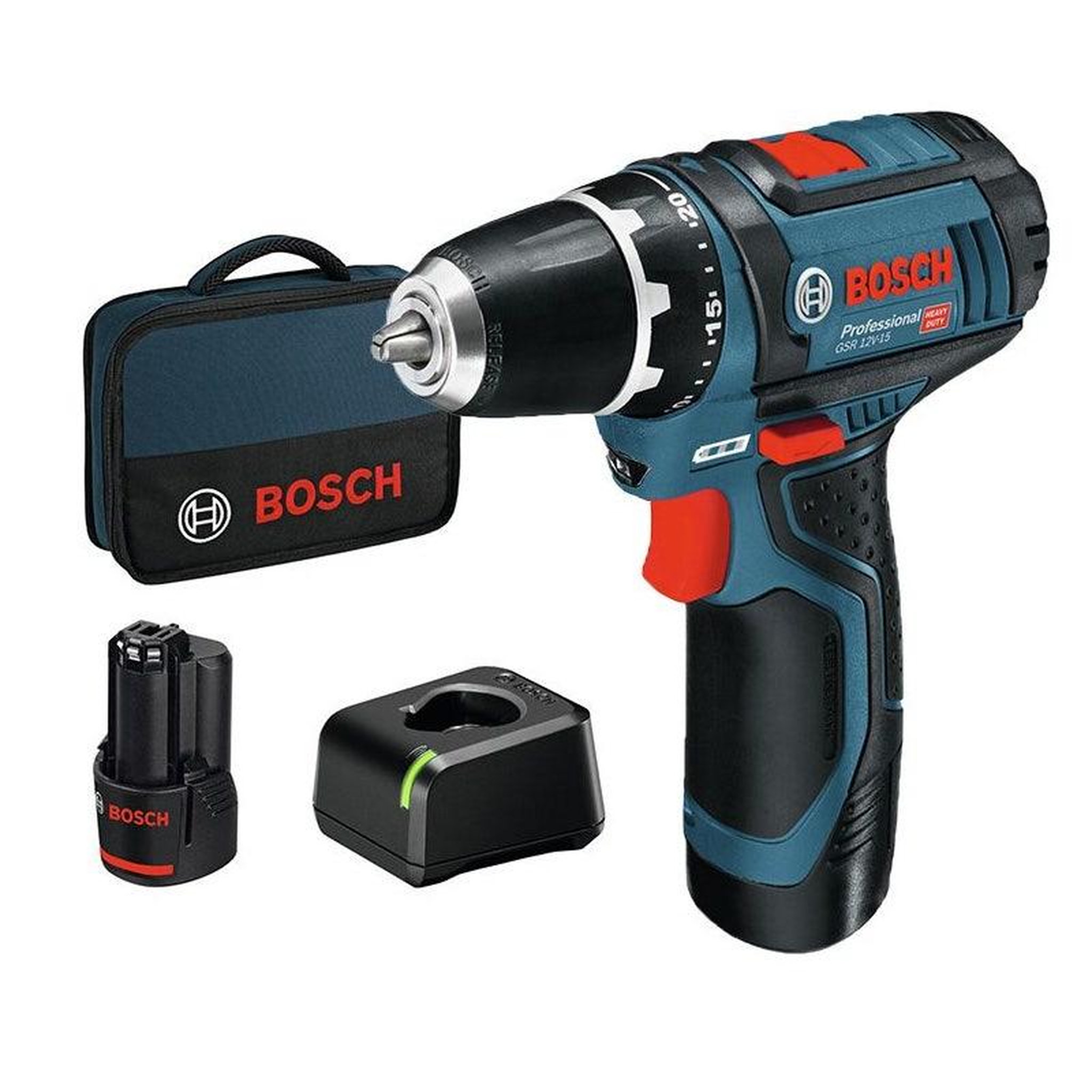 Bosch Professional Perceuse-visseuse gsr 12v-15 professional + 2 x 2ah + chargeur + housse
