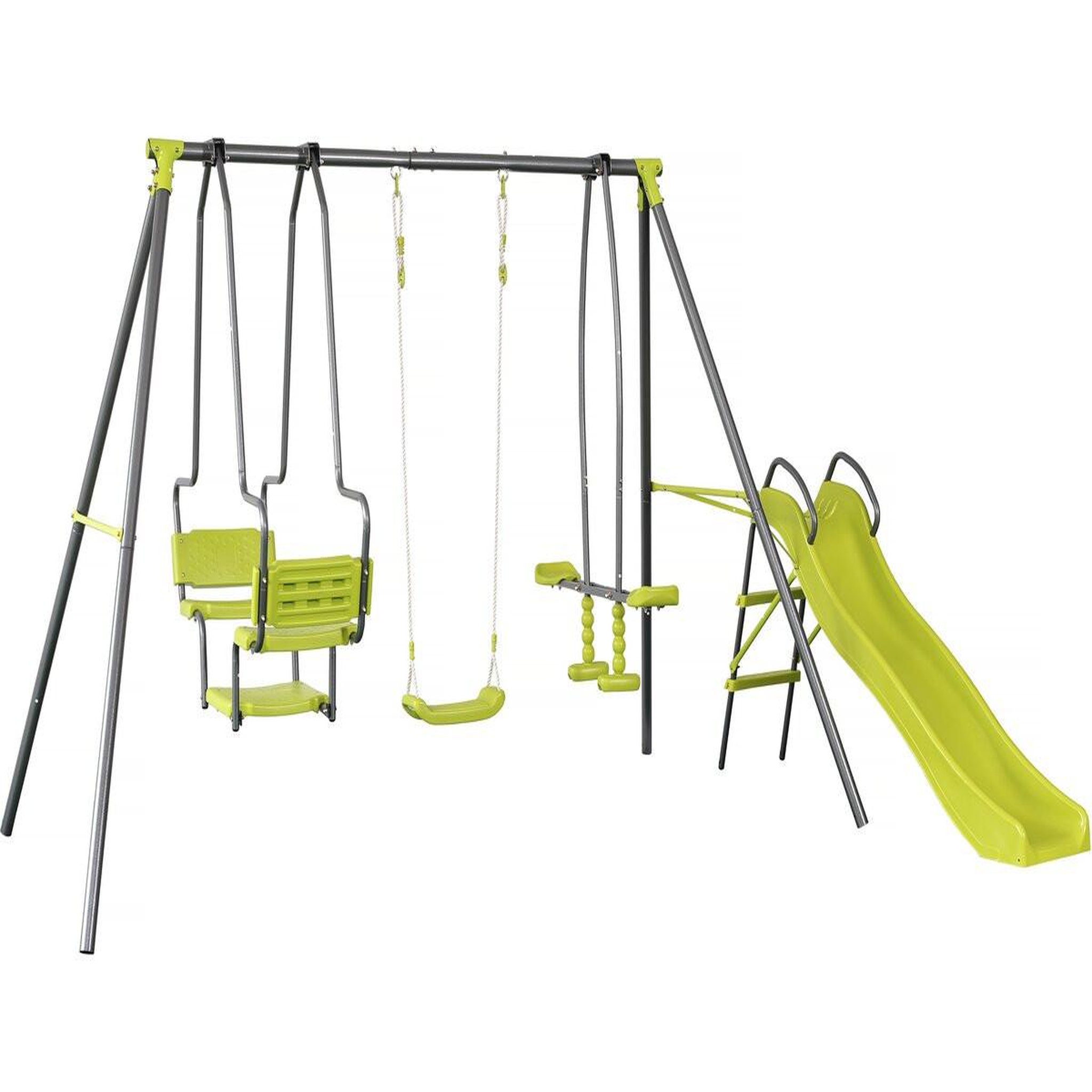 Habitat et Jardin Portique en métal avec toboggan  ludo ii  avec 4 agrès - vert