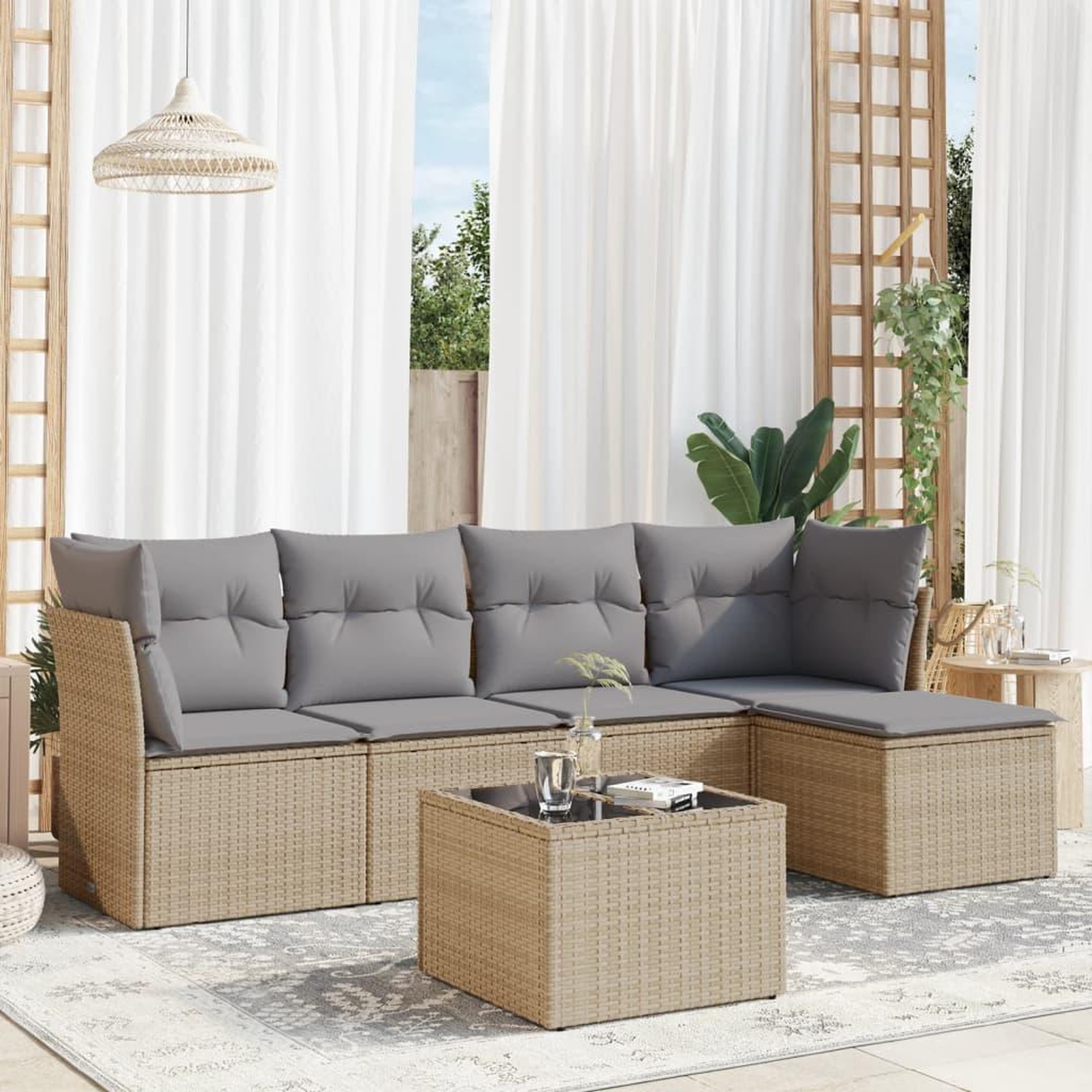 VIDAXL Salon de jardin avec coussins 6 pcs beige resine tressee