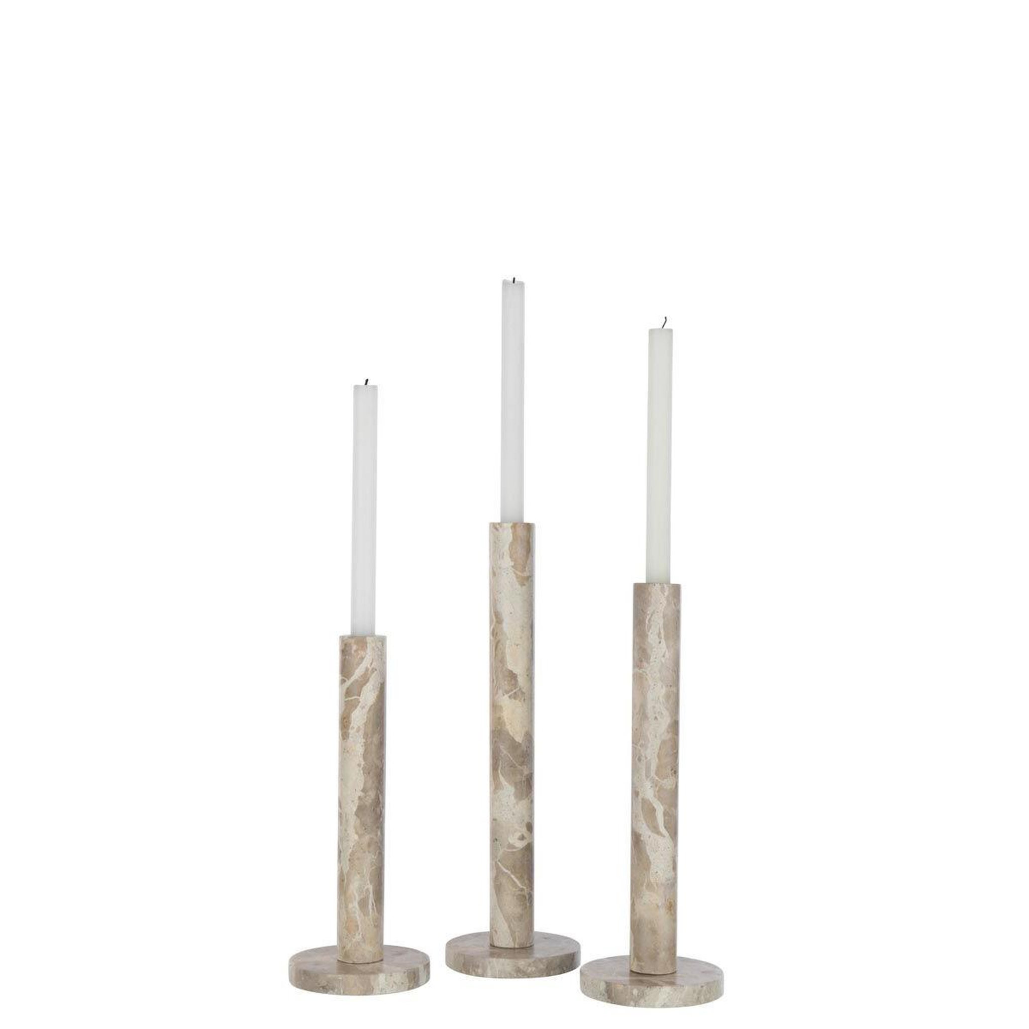 Voir la diapositive 3 : J-LINE Lot de 3 bougeoirs en marbre  bali  40cm beige