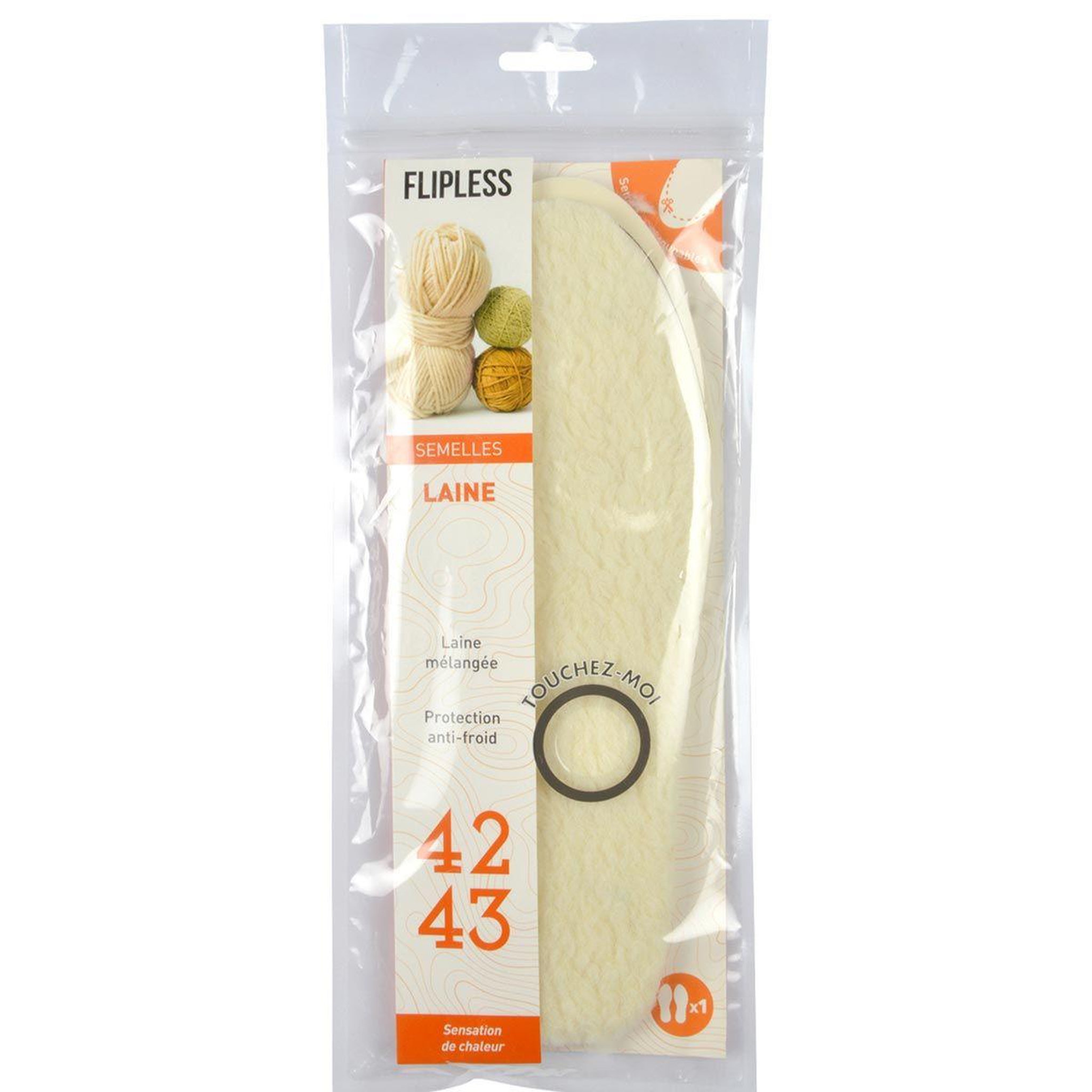 Voir la diapositive 2 : FLIPLESS Semelles chaussures  laine  taille 42/43 blanc