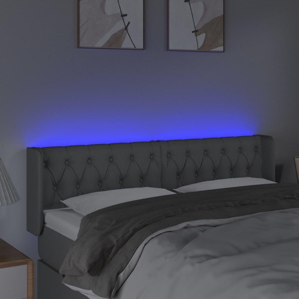 VIDAXL Tete de lit a LED Gris clair 163x16x78/88 cm Tissu