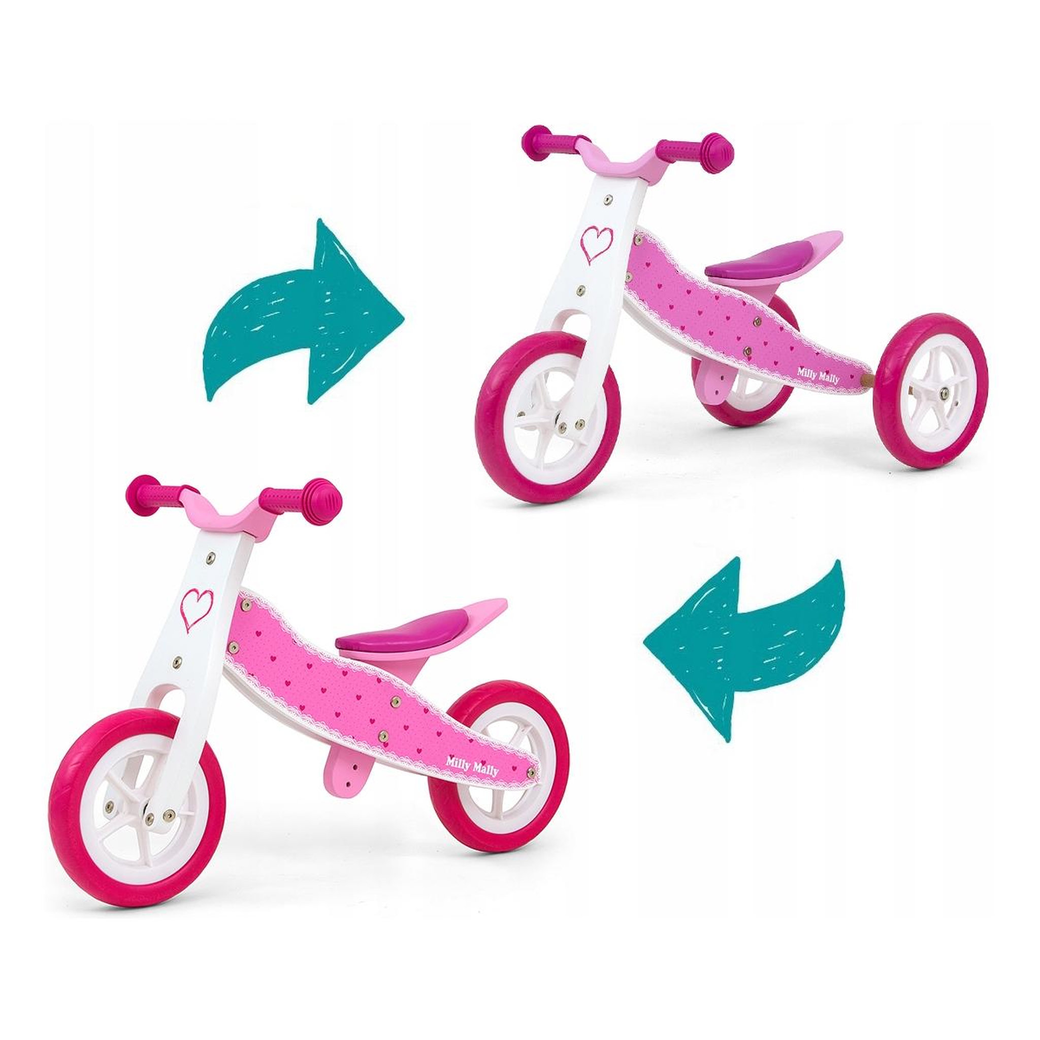 Voir la diapositive 2 : MILLY MALLY Ride On draisienne 2in1 Look Coeurs