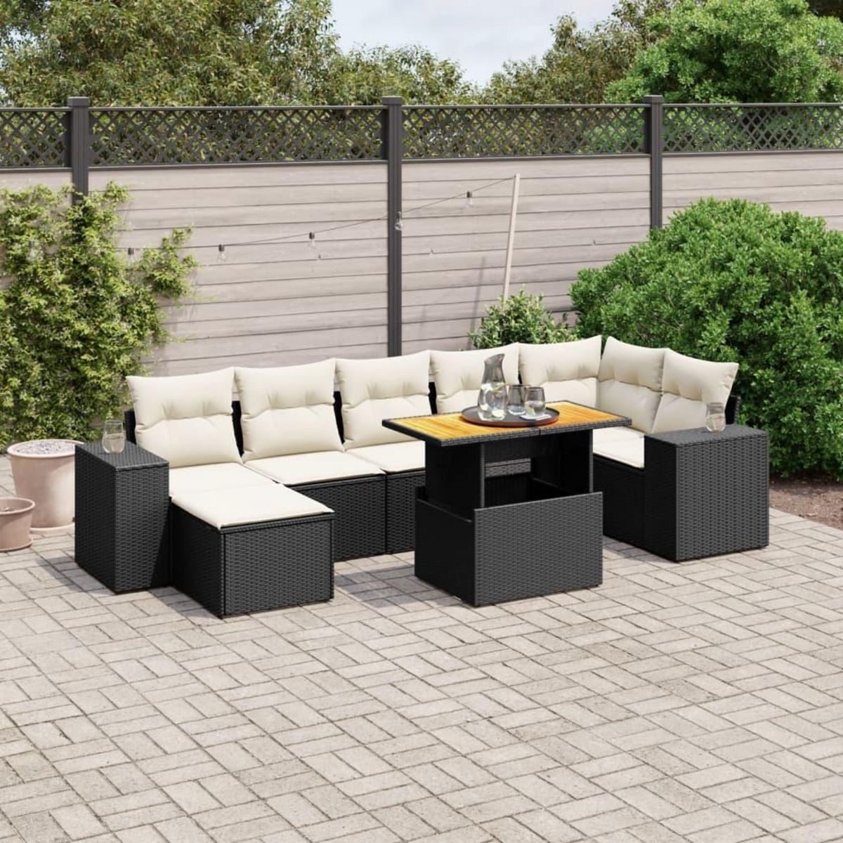 VIDAXL Salon de jardin 8 pcs avec coussins noir resine tressee