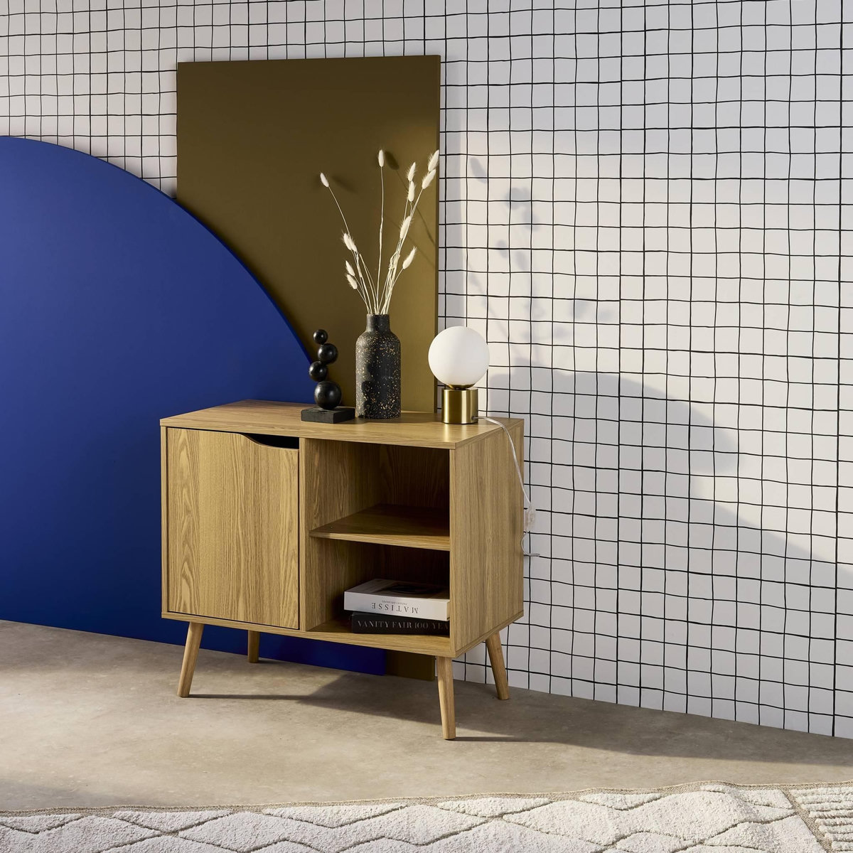 SWEEEK Buffet de rangement effet frêne 1 porte. 2 étagères. buffet bas. 80cm
