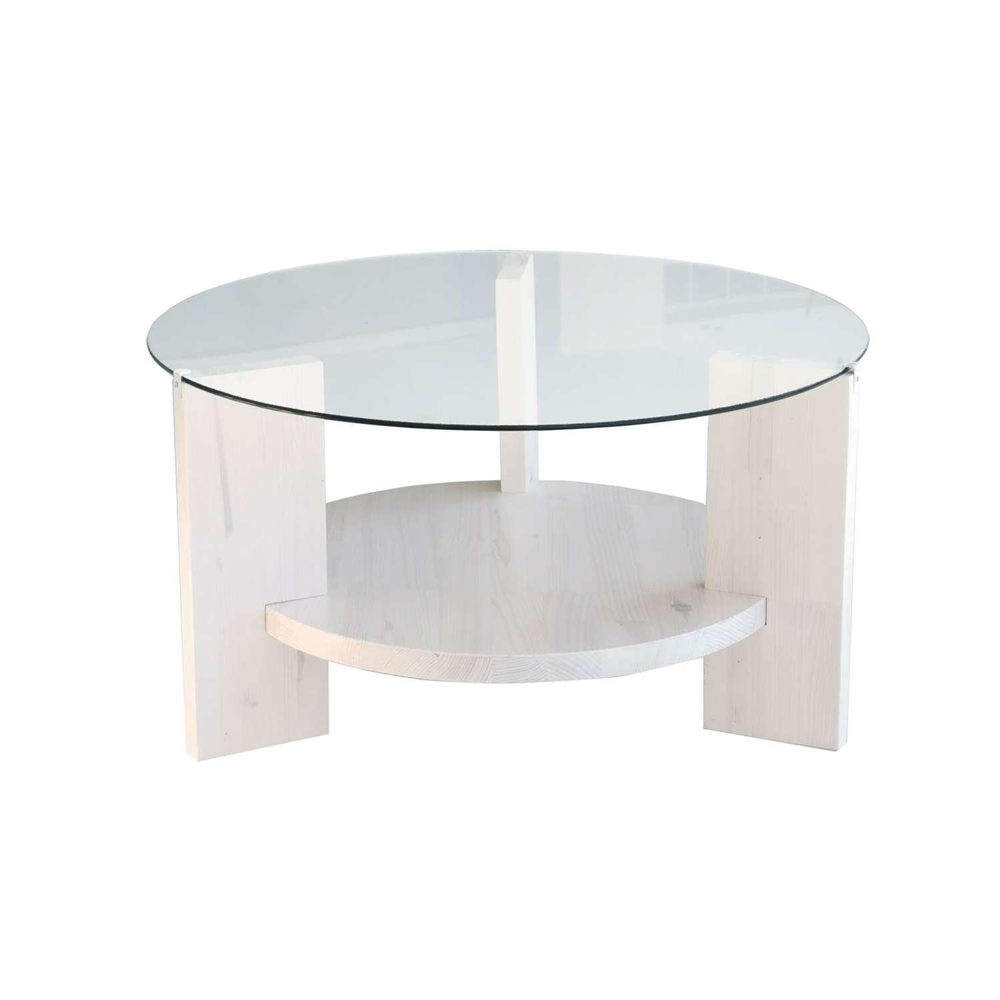 TOILINUX Table basse ronde 1 étagère auréline en verre et bois - transparent et blanc