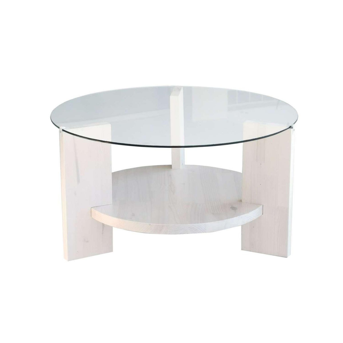 TOILINUX Table basse ronde 1 étagère Auréline en verre et bois - Transparent et Blanc