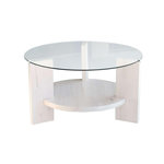 TOILINUX Table basse ronde 1 étagère Auréline en verre et bois - Transparent et Blanc
