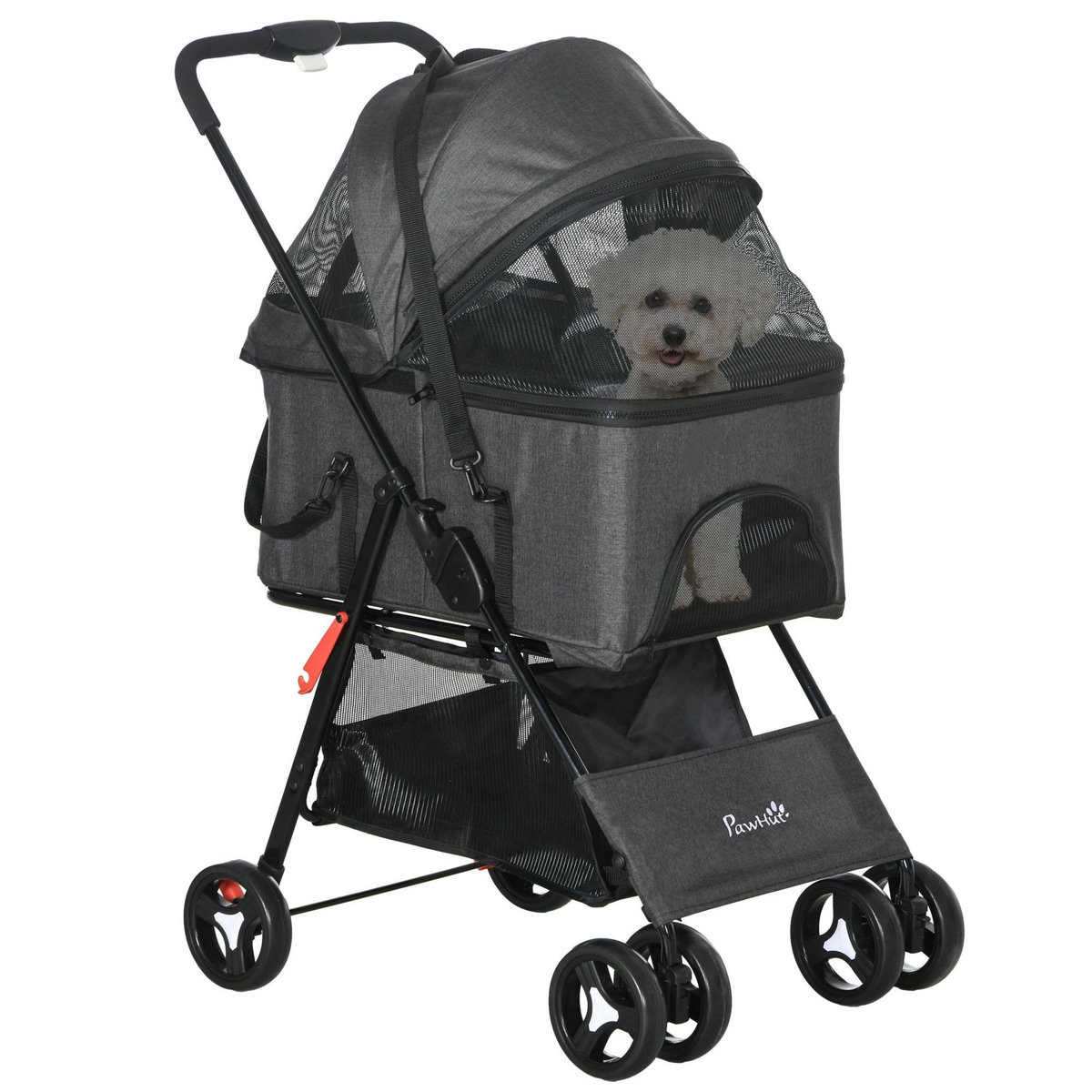 PAWHUT Poussette pour chien 3 en 1 - poussette buggy, panier de transport, panier voiture - acier noir Oxford gris