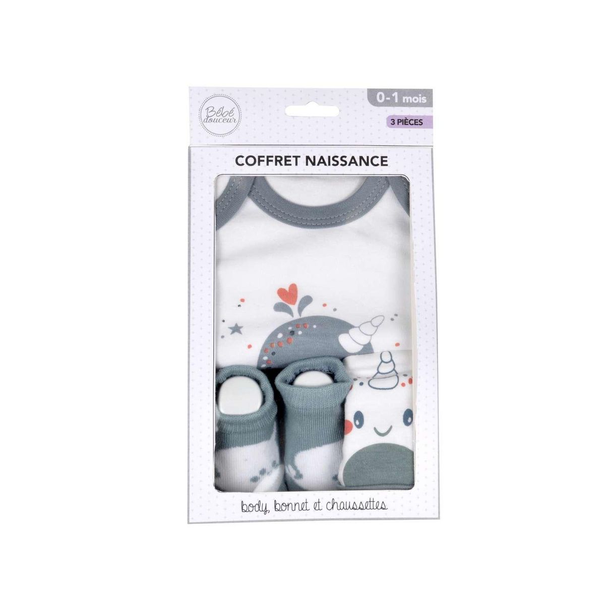 BEBE DOUCEUR Coffret de naissance avec body, bonnet et chaussettes
