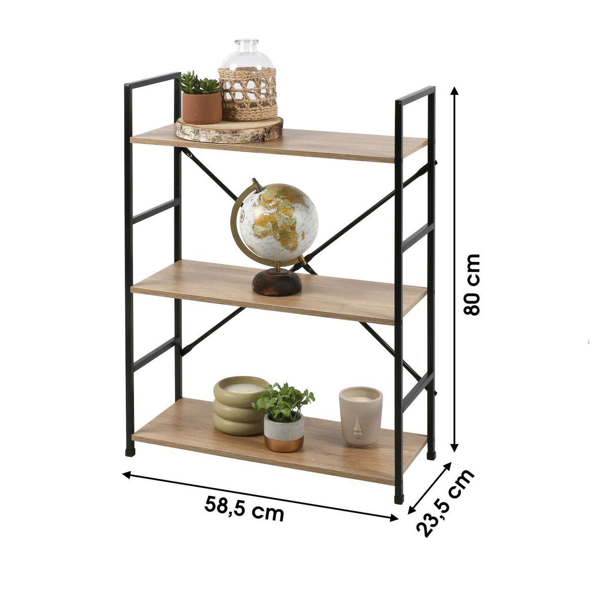 TOILINUX Etagère droite Large 3 niveaux Colorado H.48 en Métal et MDF - Beige et Noir