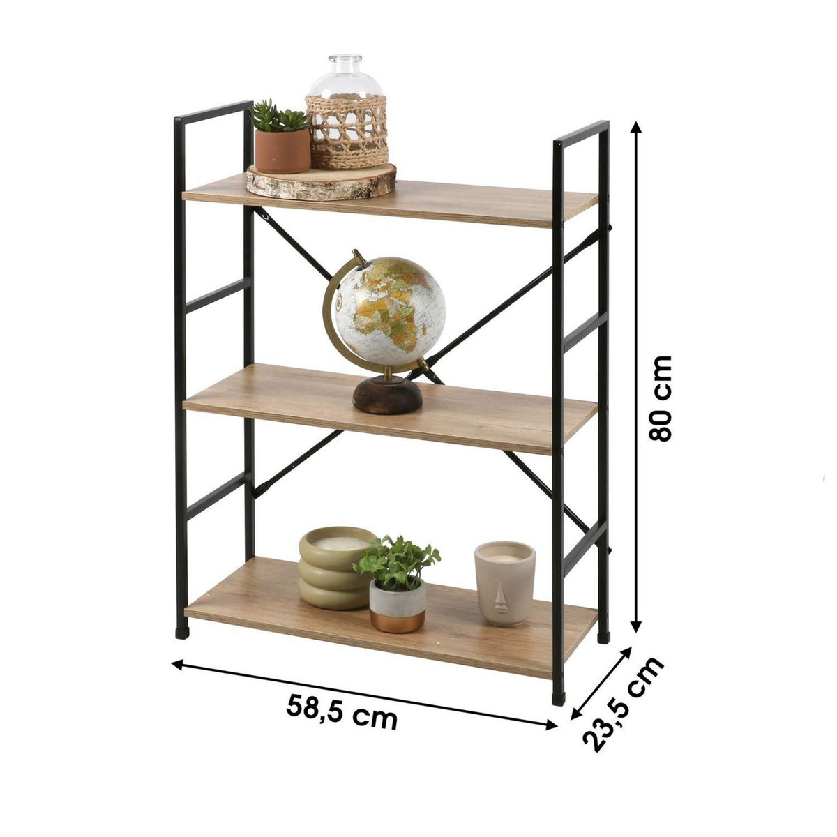 TOILINUX Etagère droite Large 3 niveaux Colorado H.48 en Métal et MDF - Beige et Noir