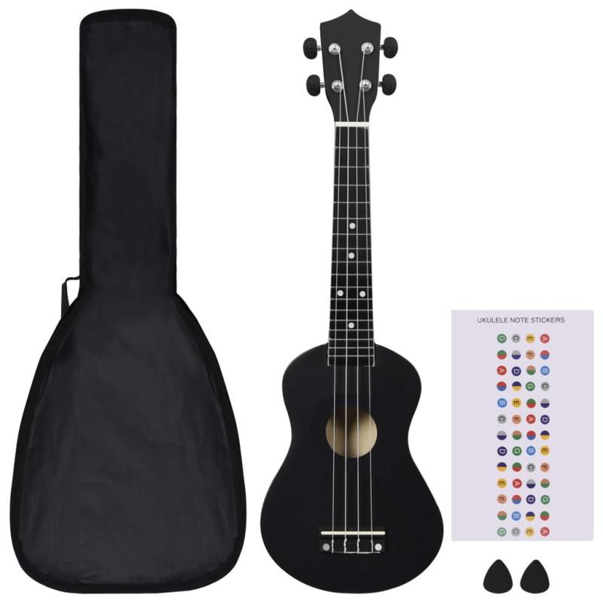 Voir la diapositive 2 : VIDAXL Jeu de ukulélé soprano avec sac pour enfants Noir 23
