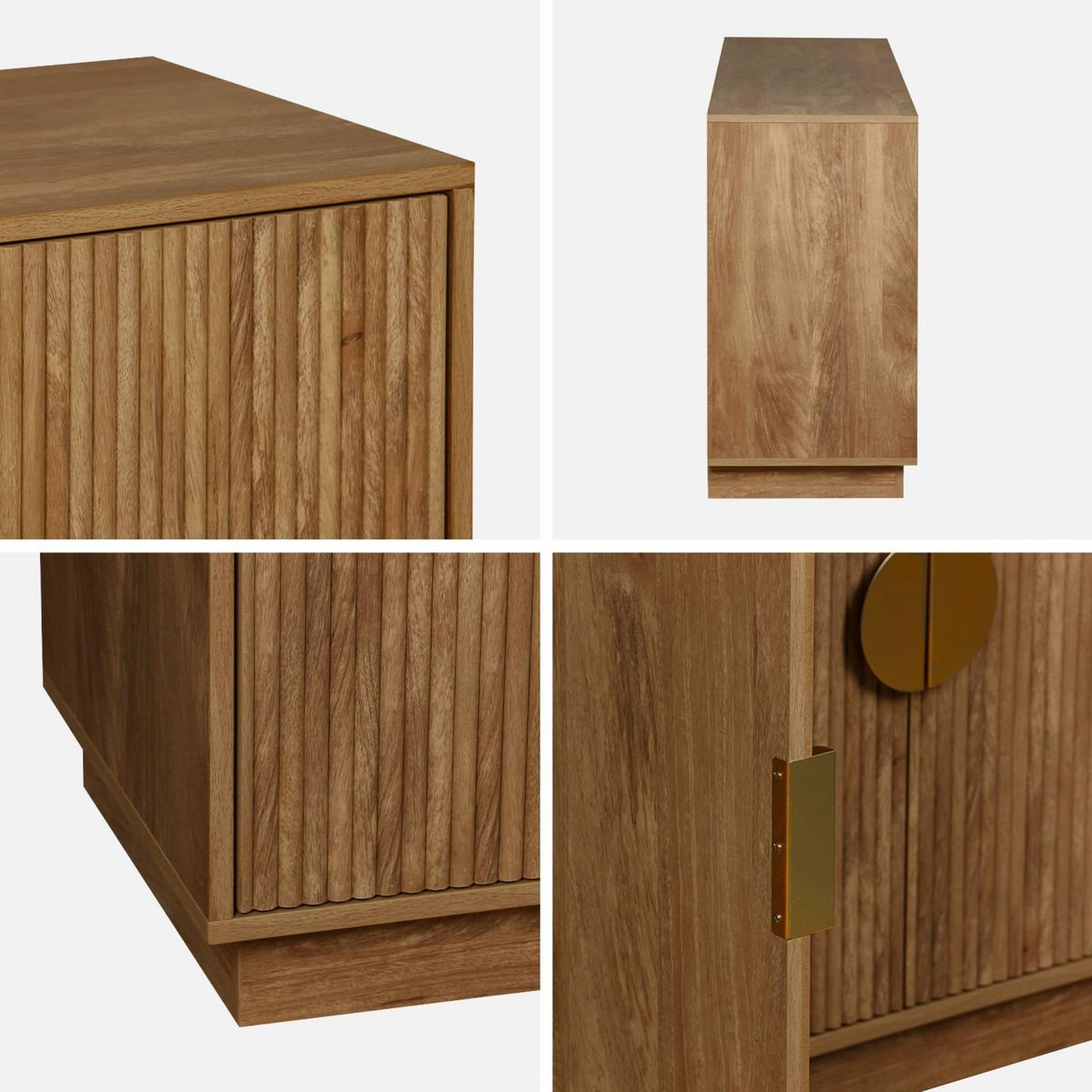 SWEEEK Buffet exotique 4 portes. effet bois de manguier rainuré. buffet bas. poignées en métal doré. L 160 x P 40 x H 75cm