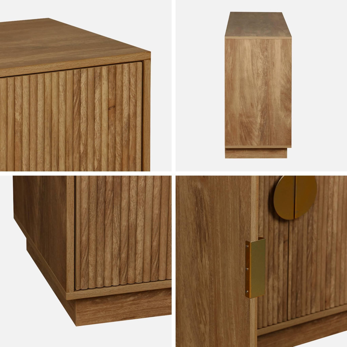 SWEEEK Buffet exotique 4 portes. effet bois de manguier rainuré. buffet bas. poignées en métal doré. L 160 x P 40 x H 75cm