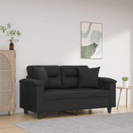 VIDAXL Canape 2 places avec oreillers decoratifs noir 120cm similicuir