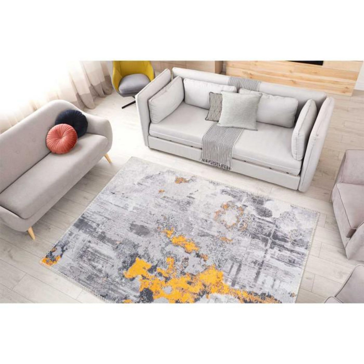 Paris Prix Tapis Tissé Imprimé Vintage  Peron III  Gris & Or