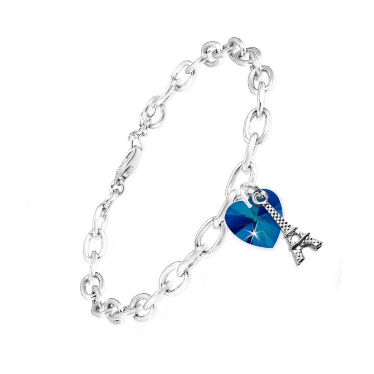 SC CRYSTAL Bracelet coeur bleu et Tour Eiffel SC Crystal orné de Cristaux scintillants