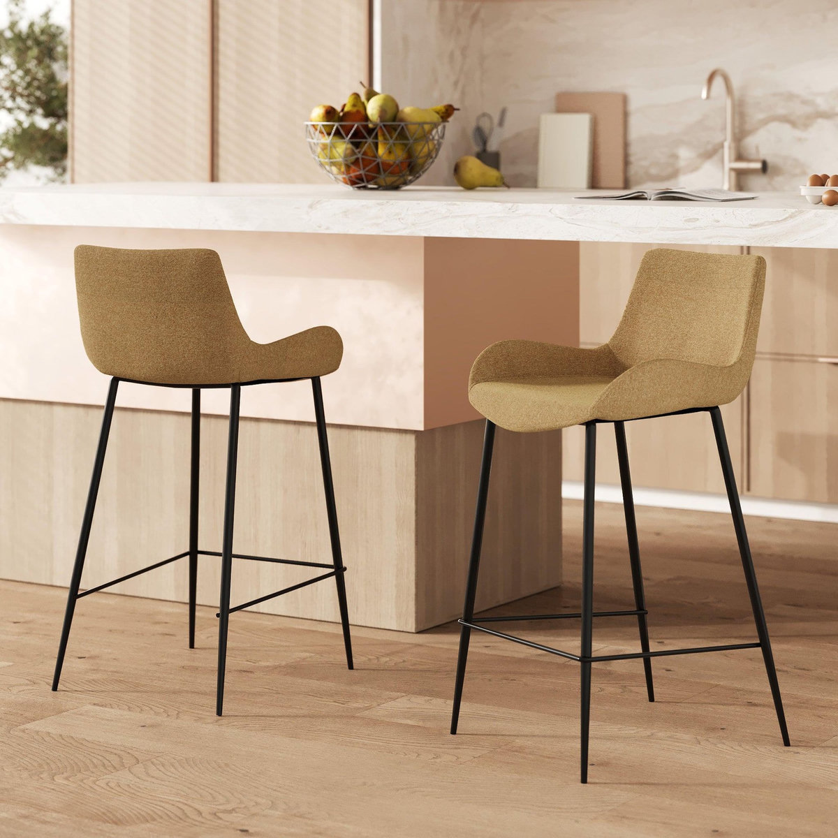 Rendez vous déco Lot de 2 chaises pour îlot central en tissu jaune 65 cm - Pirata