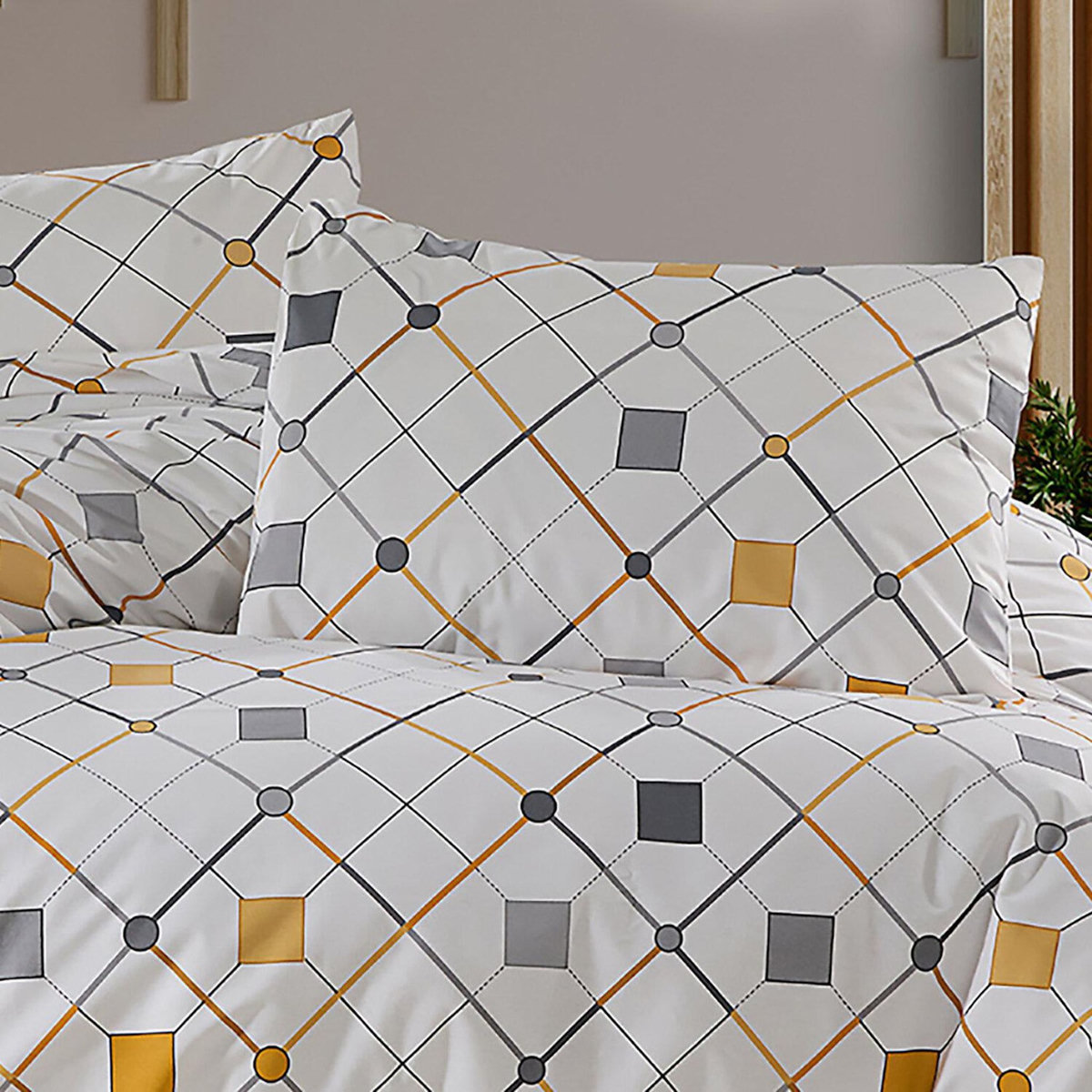 Home collection Parure housse de couette 100% coton 57 fils imprimé Angula