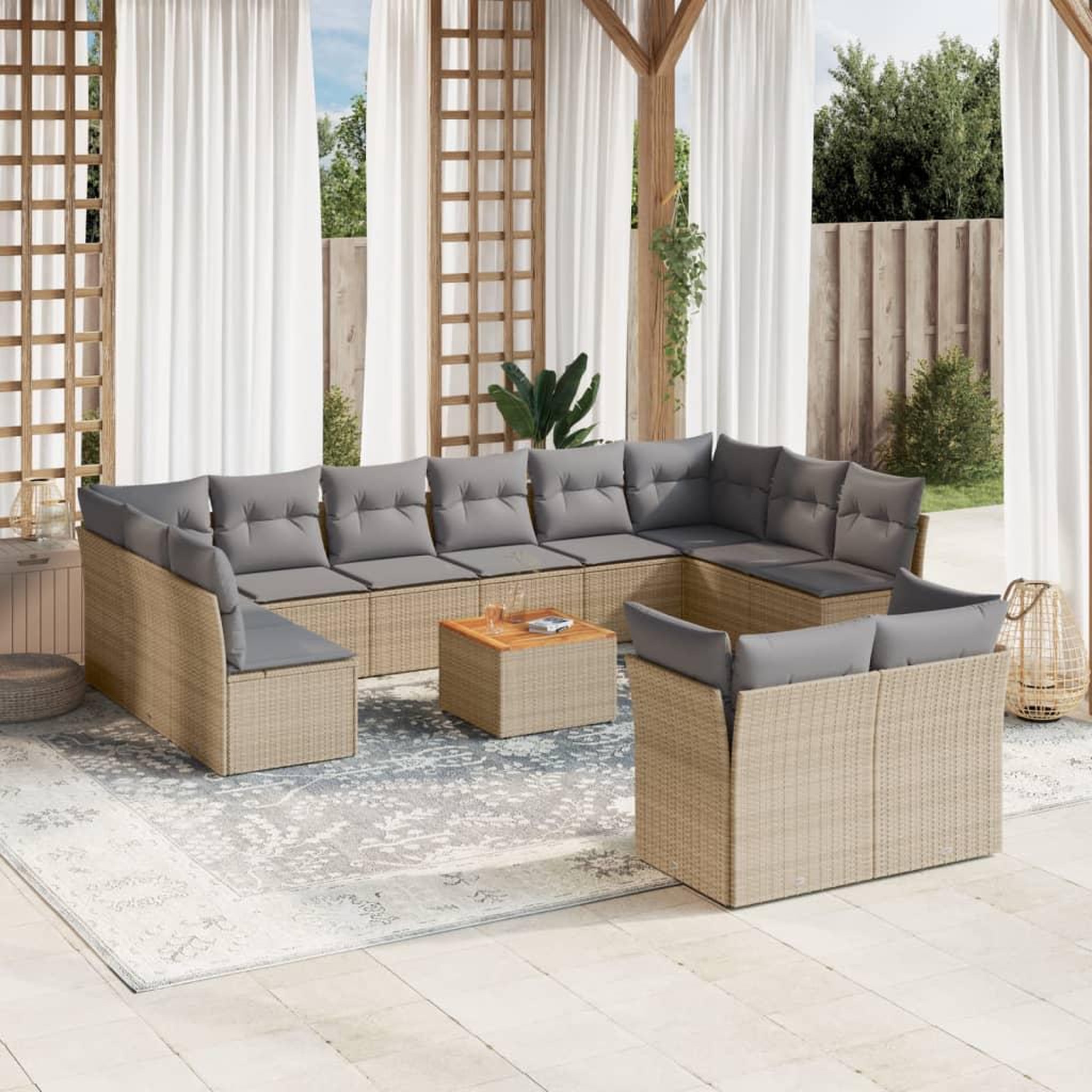 VIDAXL Salon de jardin et coussins 13 pcs melange beige resine tressee