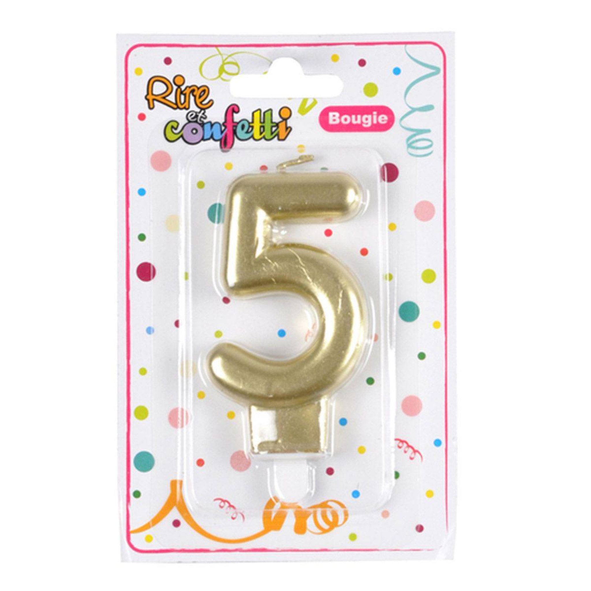 Voir la diapositive 2 : HOMEA Bougie d'Anniversaire  Chiffre 5  7cm Or