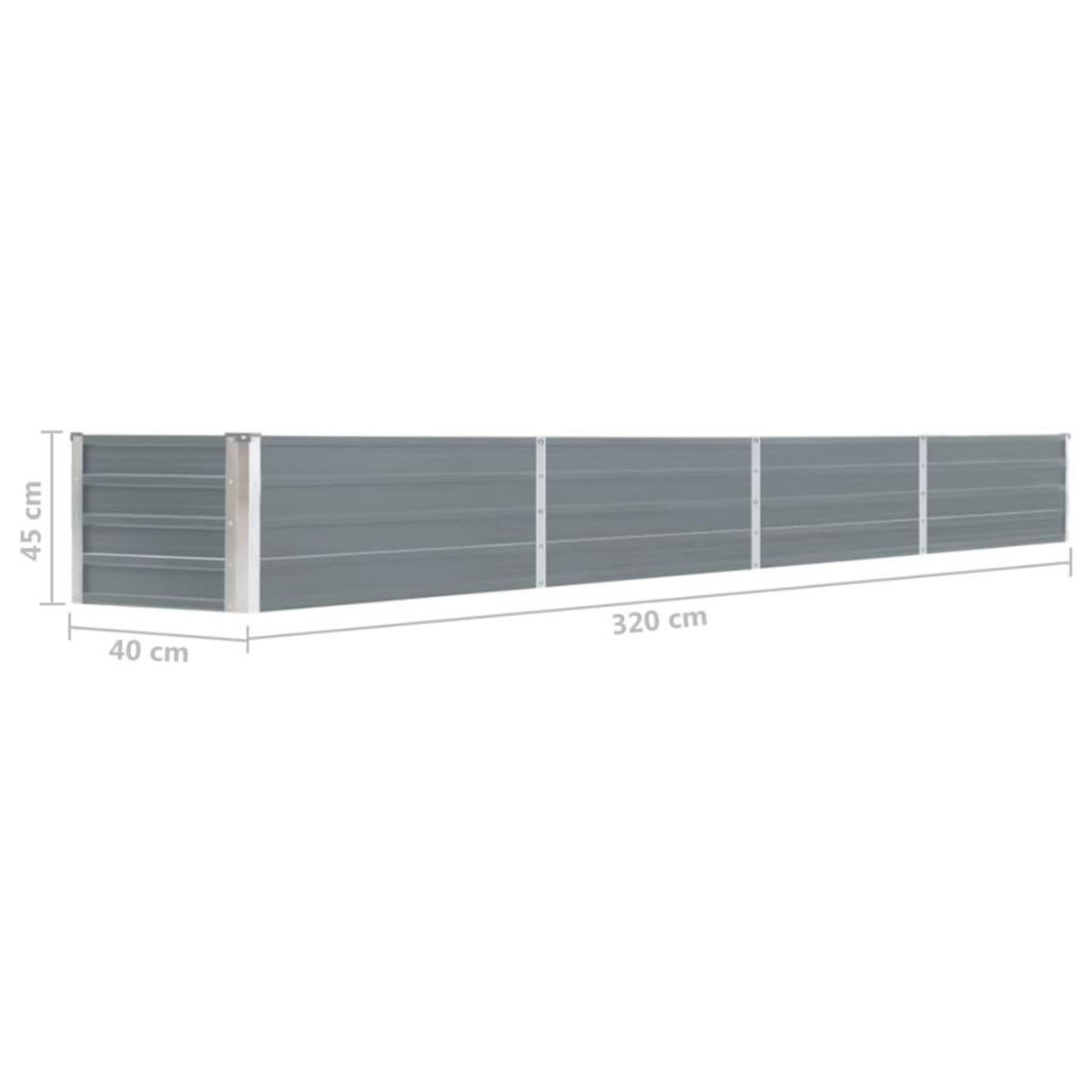 VIDAXL Lit sureleve de jardin Acier galvanise 320x40x45 cm Gris