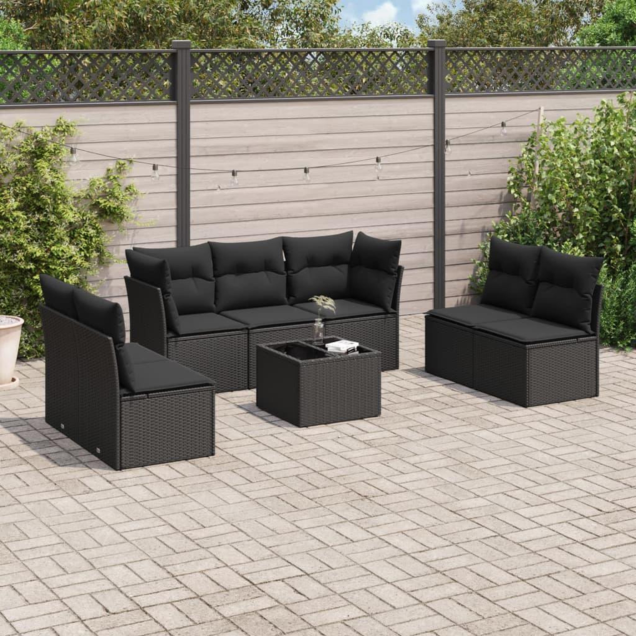 VIDAXL Salon de jardin 8 pcs avec coussins noir resine tressee