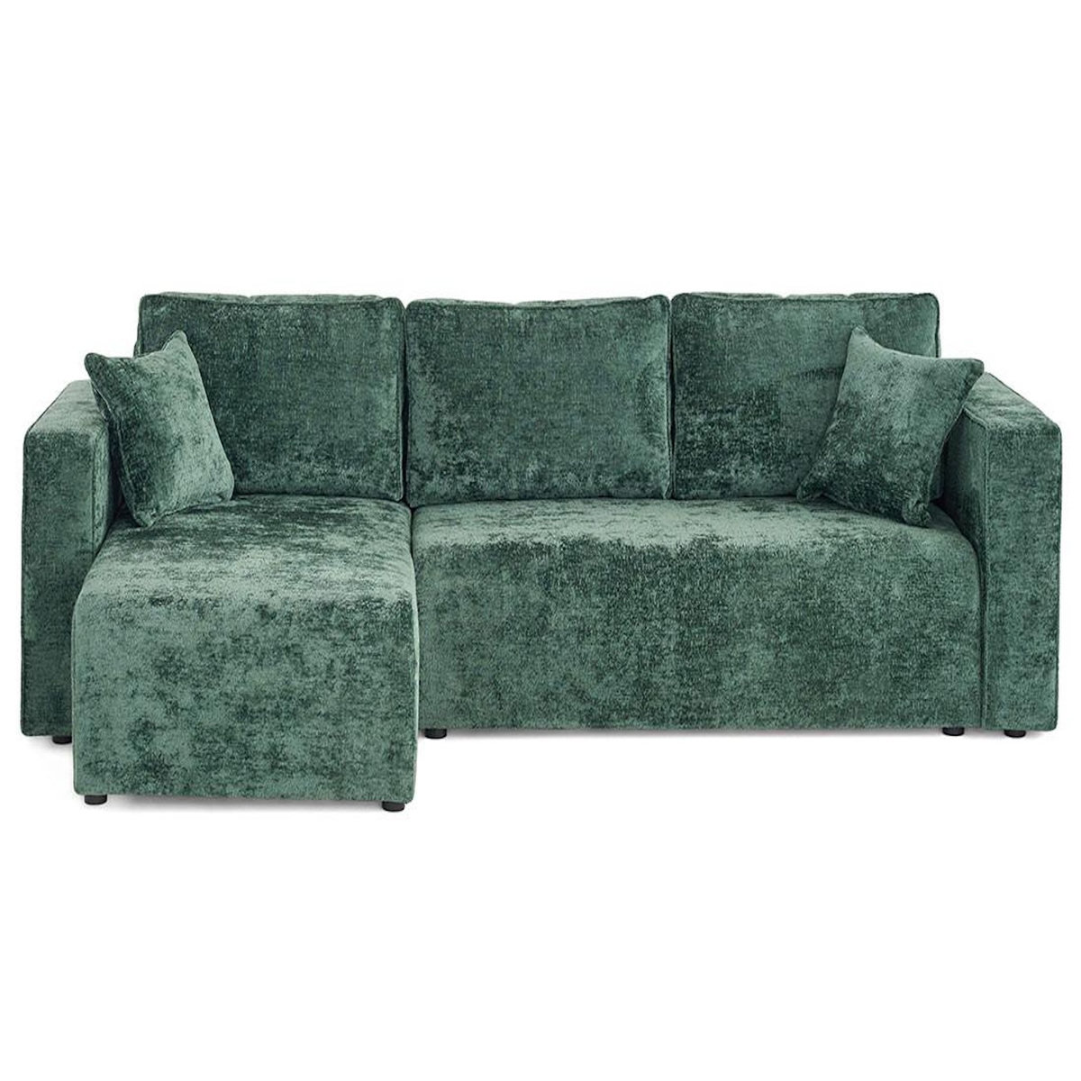BEST MOBILIER Topaze - canapé d'angle réversible 4 places convertible avec coffre en velours à relief texturé