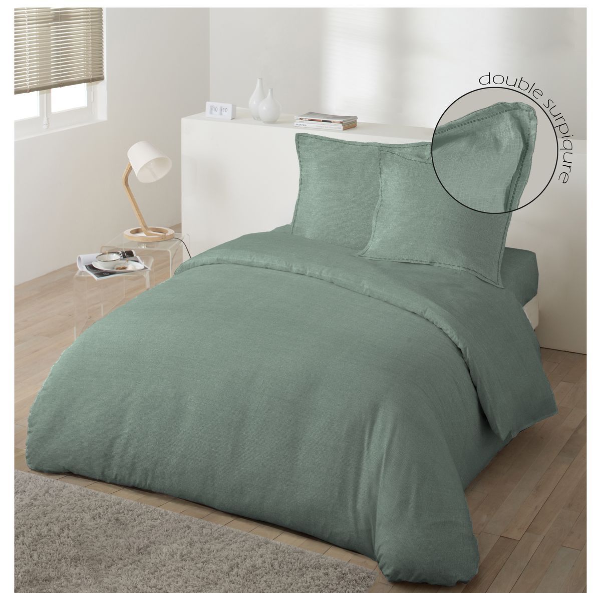 Housse de couette unie en coton-lin 