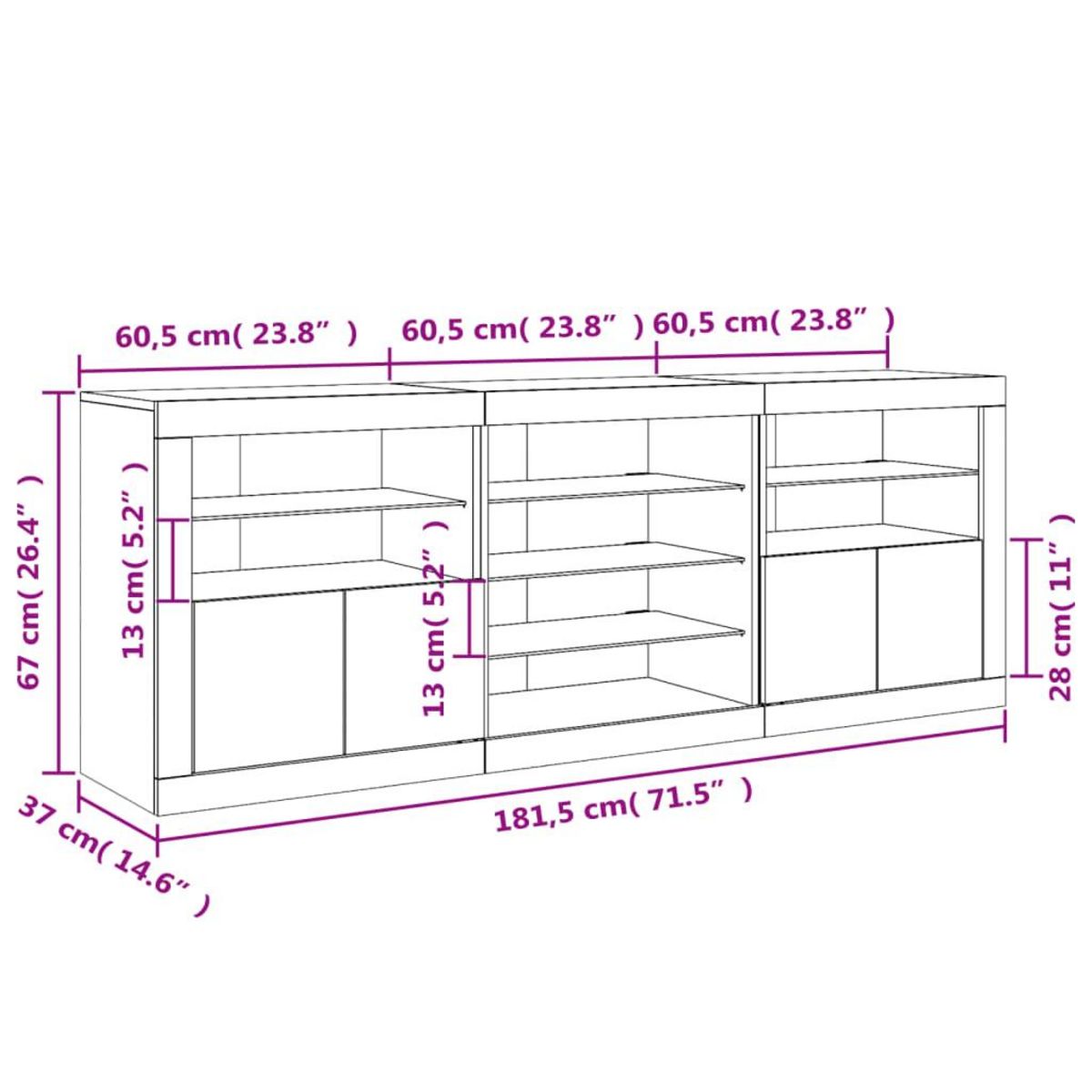 VIDAXL Buffet avec lumieres LED chene sonoma 181,5x37x67 cm