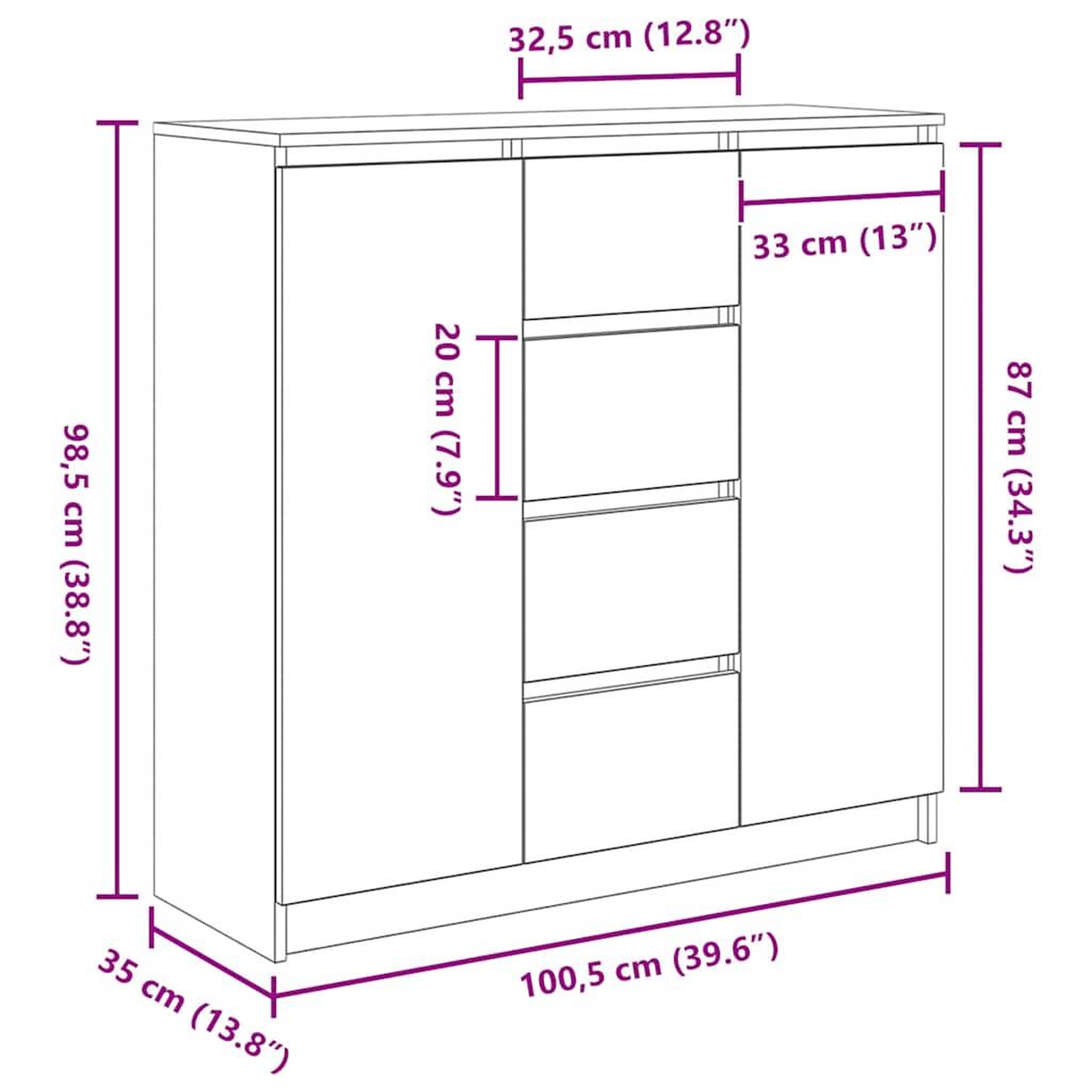 Voir la diapositive 6 : VIDAXL Buffet et tiroirs sonoma gris 100,5x35x98,5cm bois d'ingenierie