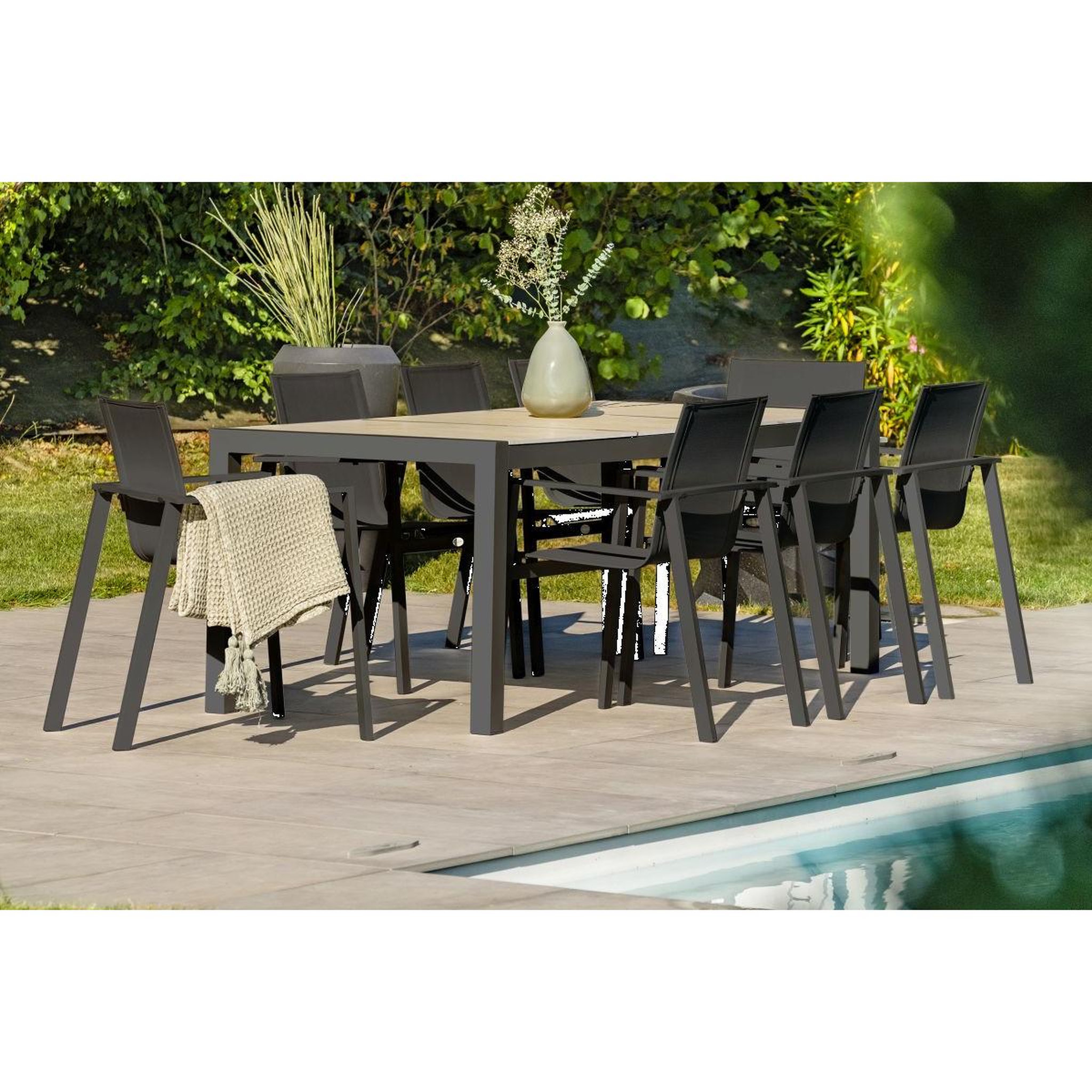 Voir la diapositive 6 : DCB GARDEN Ensemble Table de Jardin en Céramique & 8 Fauteuils  Venise  195cm Gris Anthracite