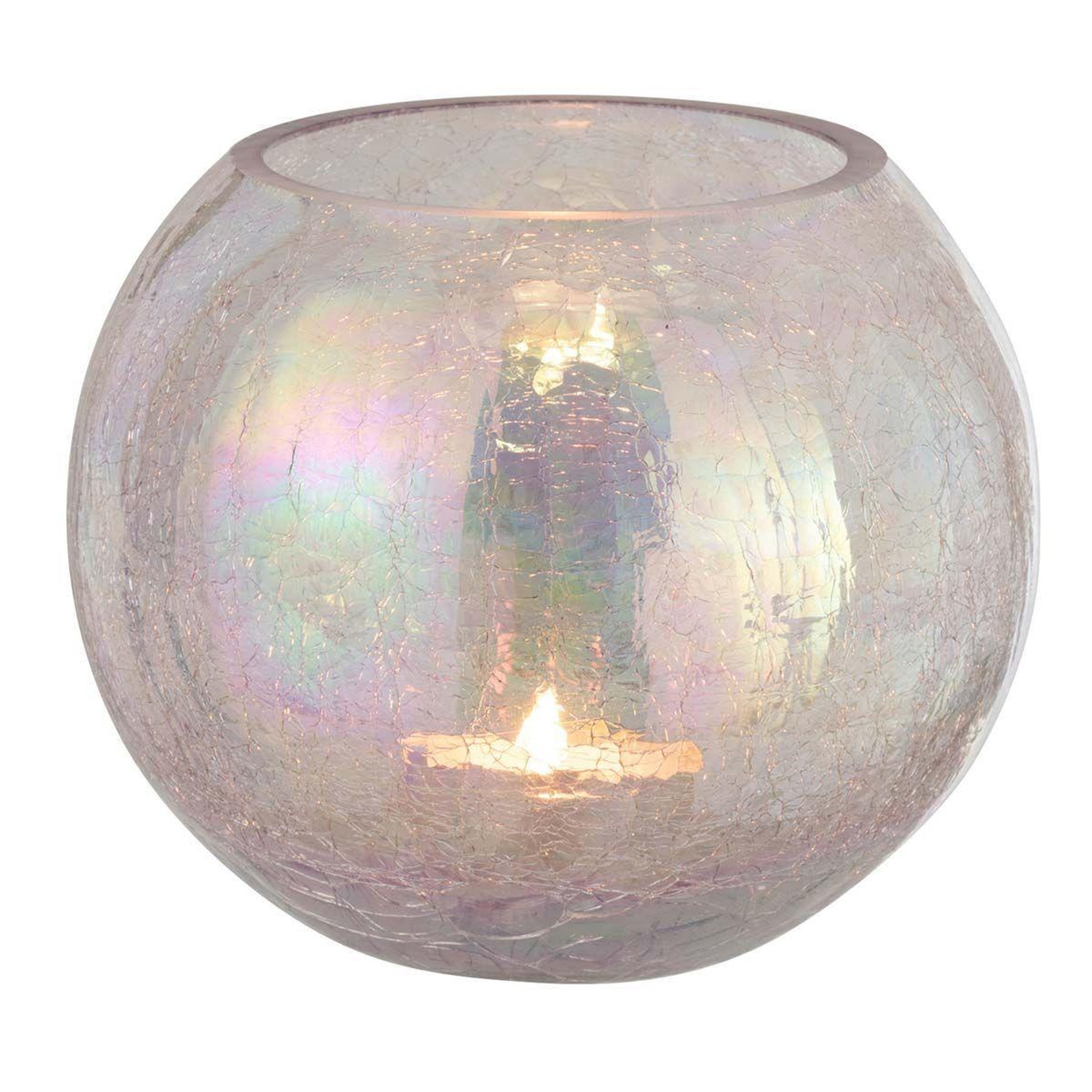 Voir la diapositive 2 : J-LINE Photophore en verre  boule craquelée  20cm mauve