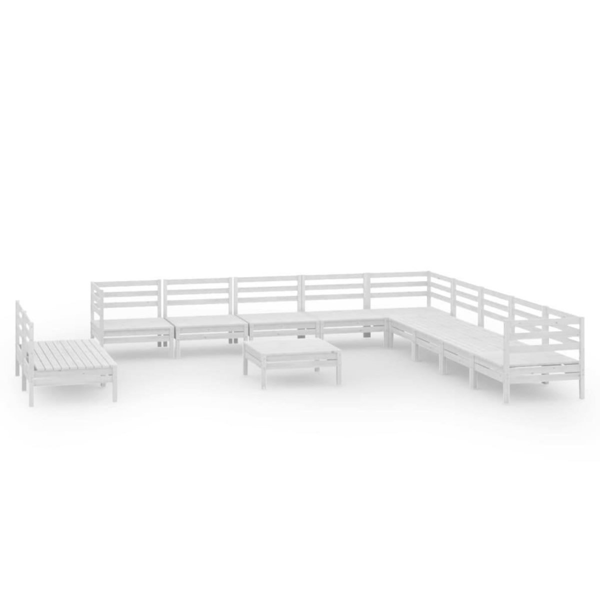 VIDAXL Salon de jardin 12 pcs Bois de pin massif Blanc