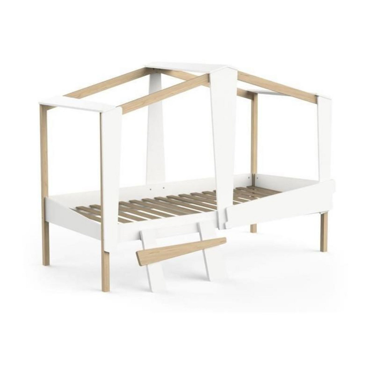 Demeyere DEMEYERE Lit cabane - 90 x 200 cm - Grand Tiroir - Blanc mat et chene kronberg