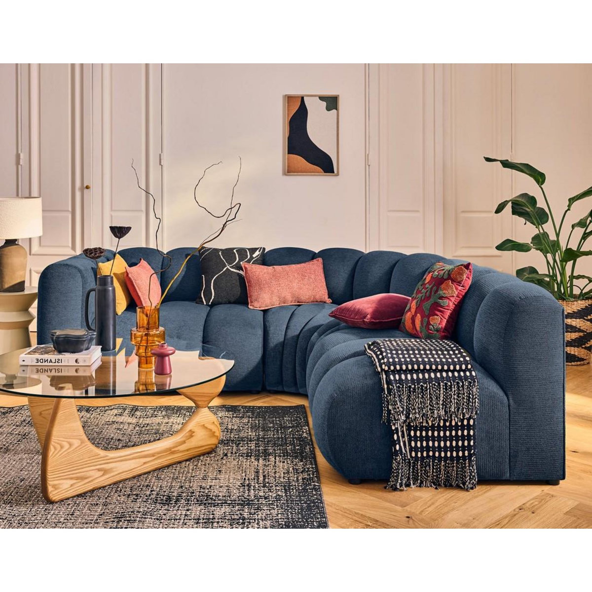 LISA DESIGN Debbie - canapé modulable d'angle droit 4 places avec accoudoir en tissu texturé