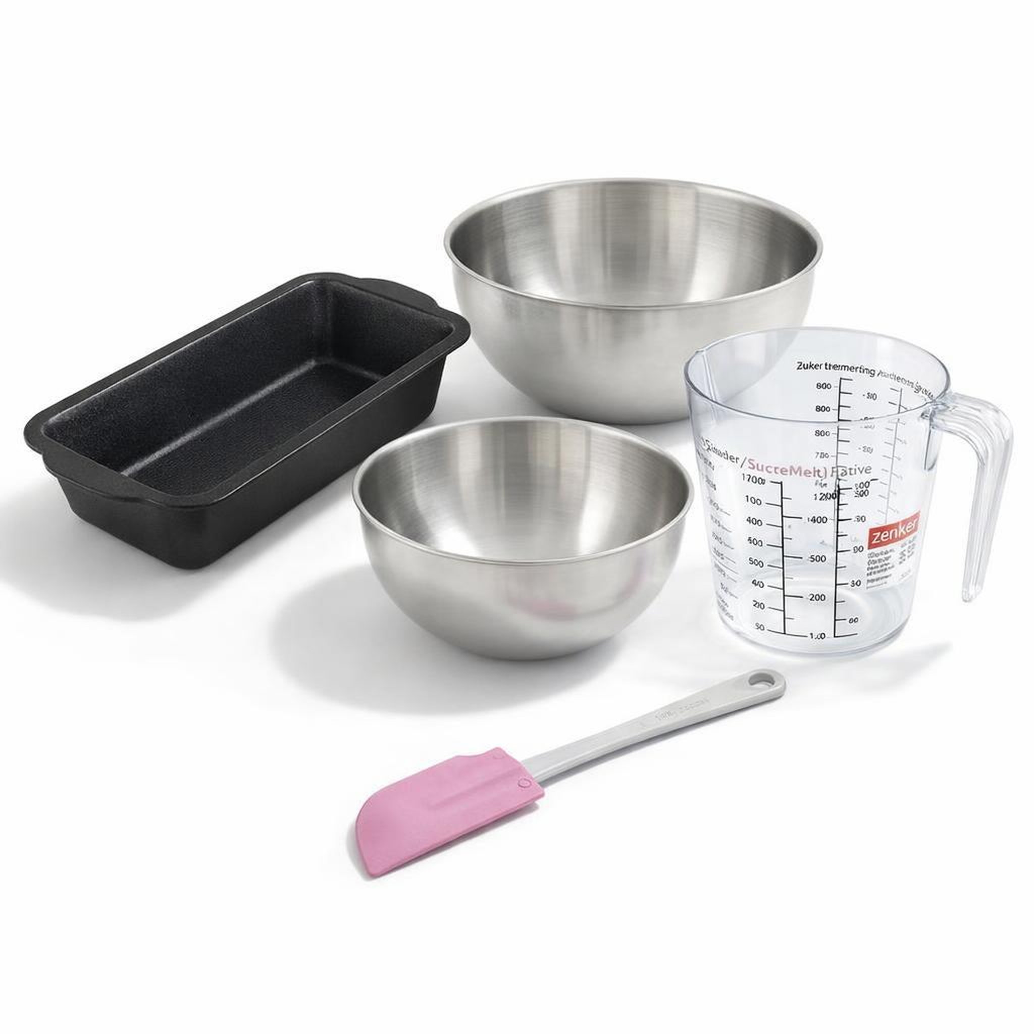 ZENKER Set pâtisserie avec moule à cake 31,5 cm, 2 bols à mixer, verre mesureur et spatule zenker