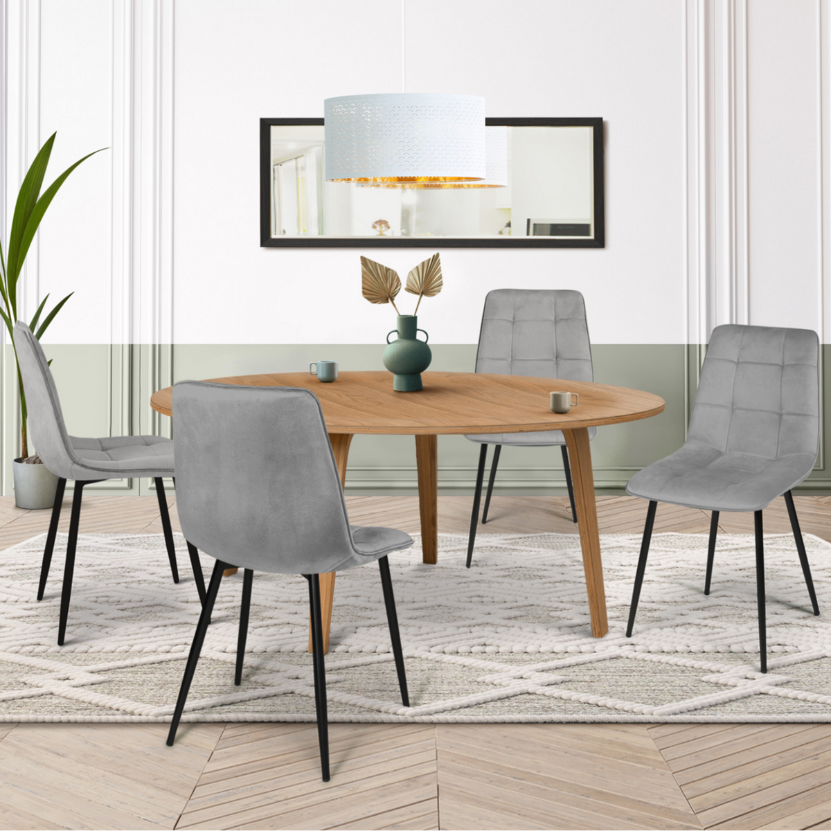 ID MARKET Lot de 4 chaises MILA en velours gris clair pour salle à manger