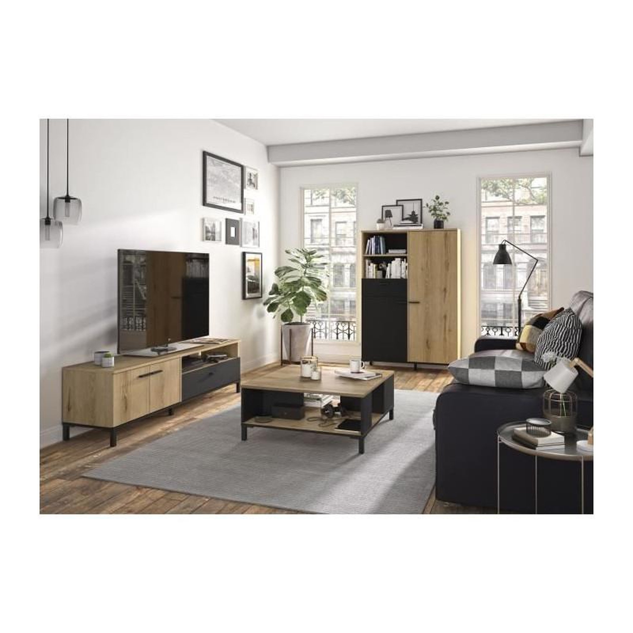 Voir la diapositive 2 : GAMI Banc TV - TRUST - Chene / Noir - 2 portes - 1 tiroir - 140 x 40 x 47 cm - GAMI