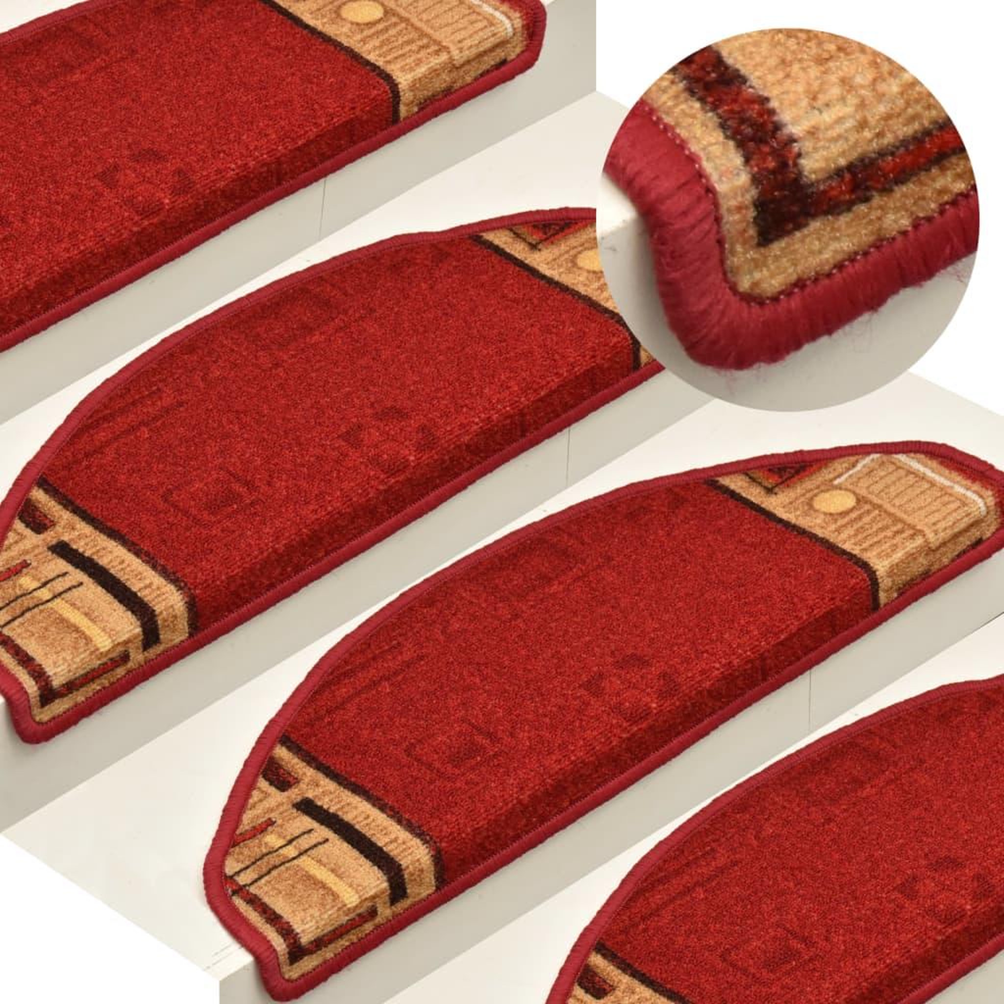 VIDAXL Tapis d'escalier autocollants 15 pcs Rouge 65x21x4 cm
