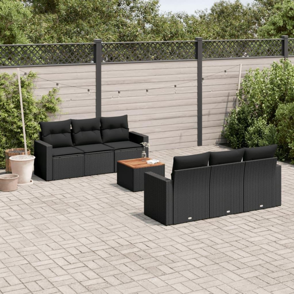 VIDAXL Salon de jardin 7 pcs avec coussins noir resine tressee