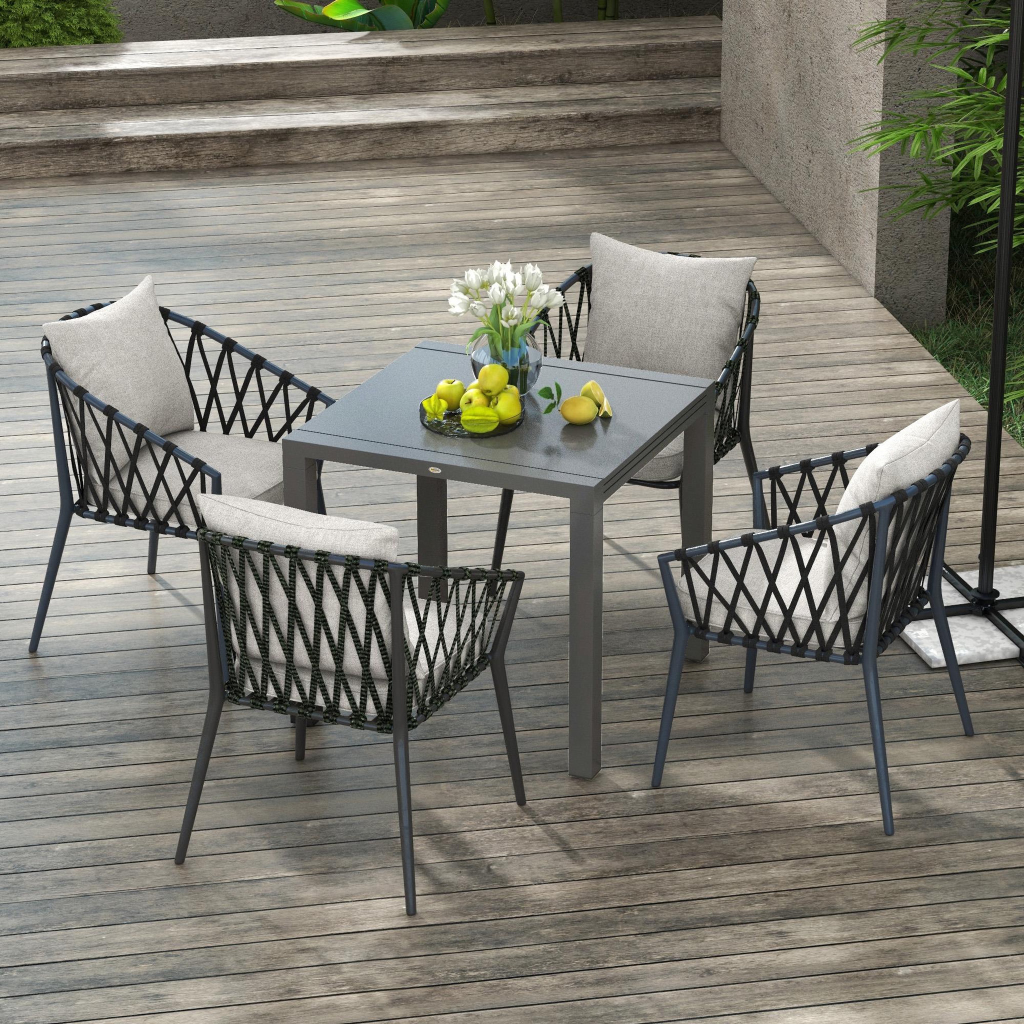 Voir la diapositive 2 : OUTSUNNY Table de jardin rectangulaire extensible 6 pers. alu métal dim. 80/160L x 80l x 75H cm gris