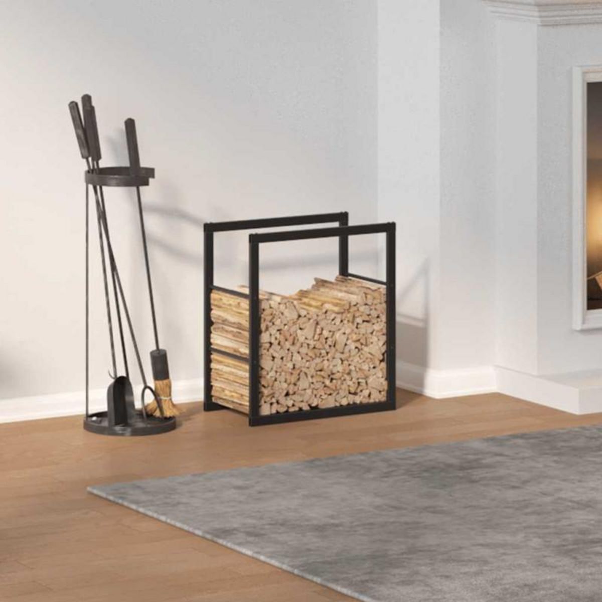 VIDAXL Portant de bois de chauffage noir 55x30x61 cm acier