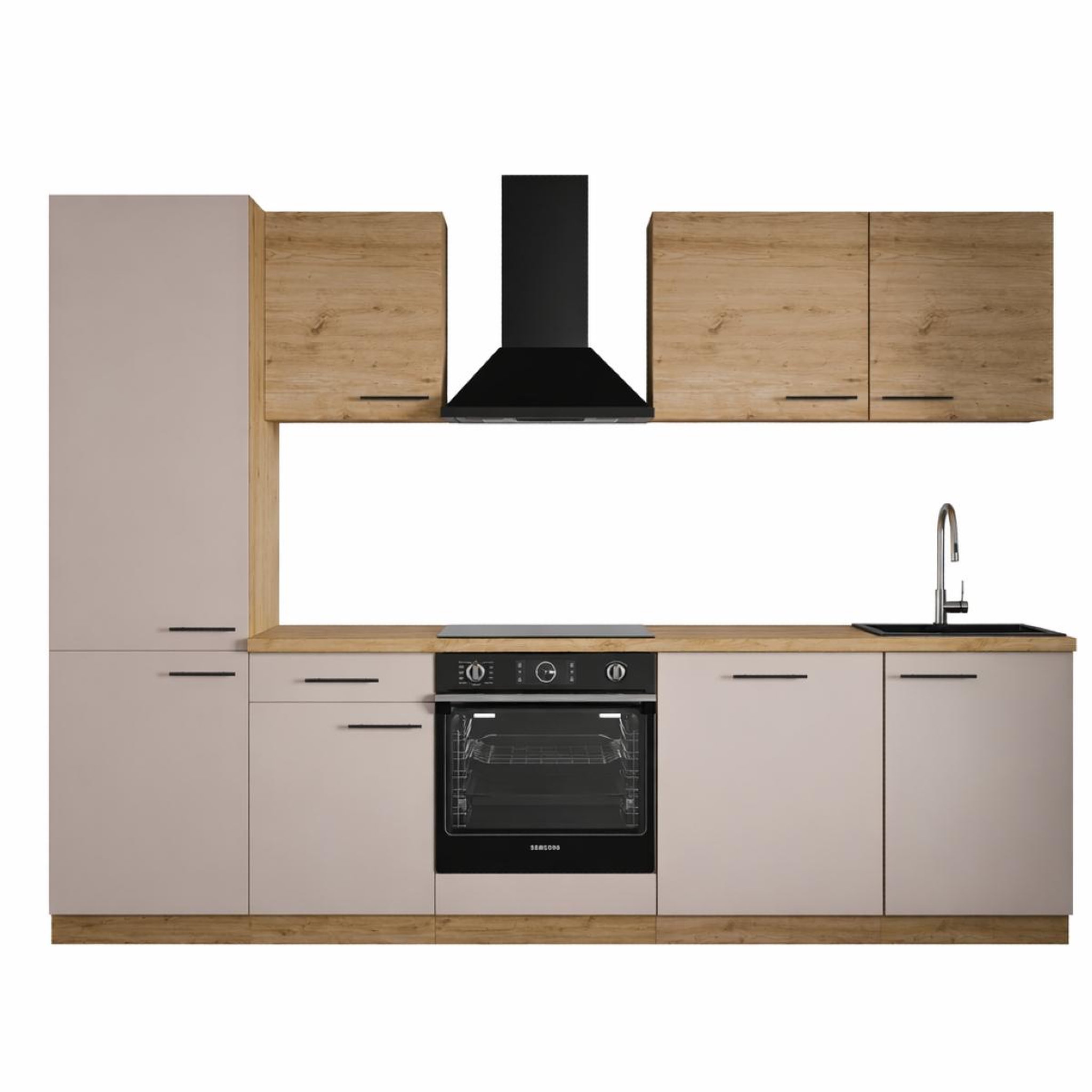 JLC KREATION Cuisine complète moderne beige et bois 280cm NALA